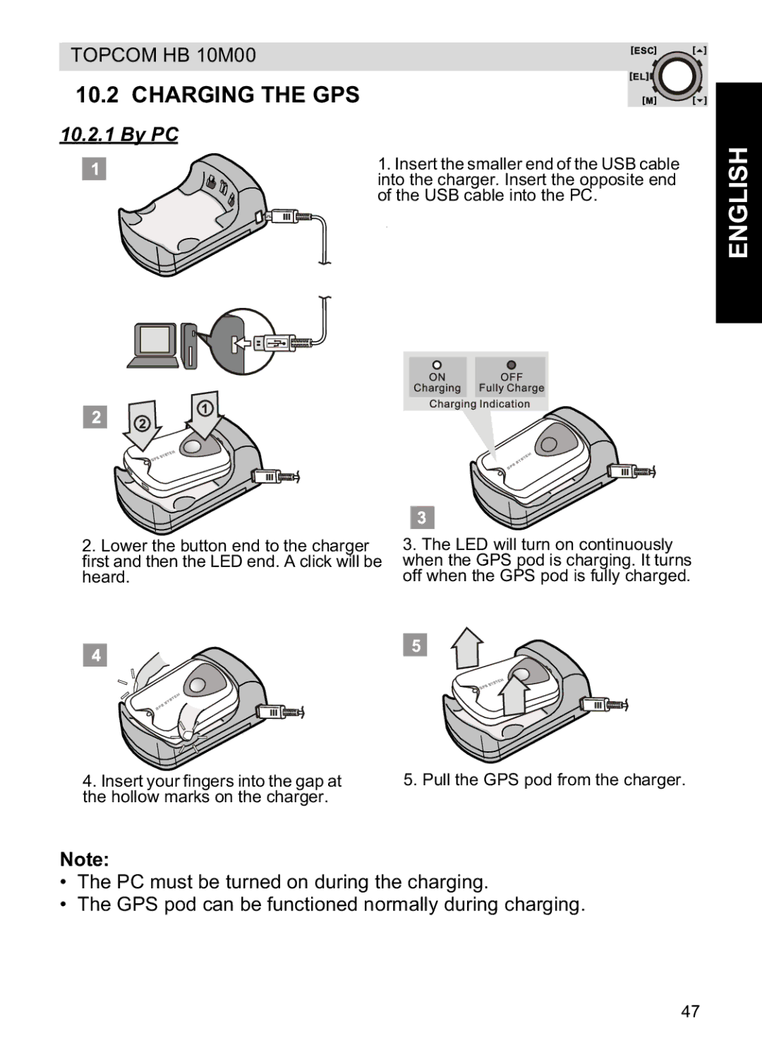 Topcom HB 10M00 manual Charging the GPS, By PC 