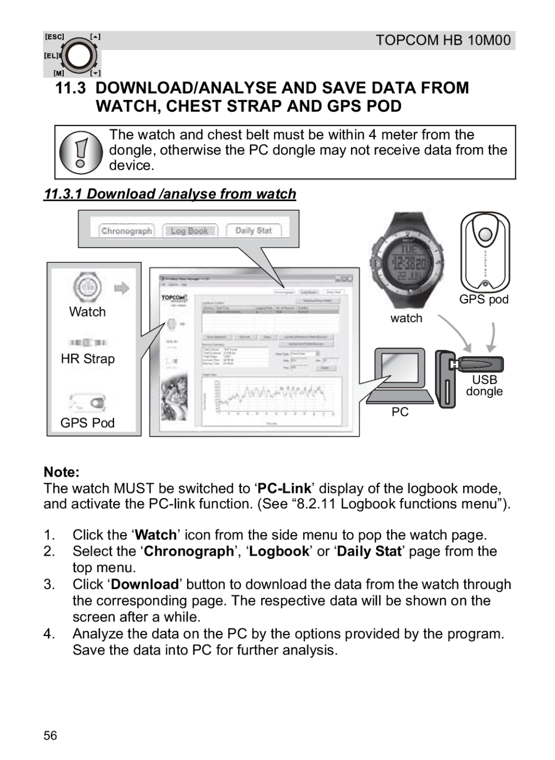 Topcom HB 10M00 manual Download /analyse from watch, Watch HR Strap GPS Pod 