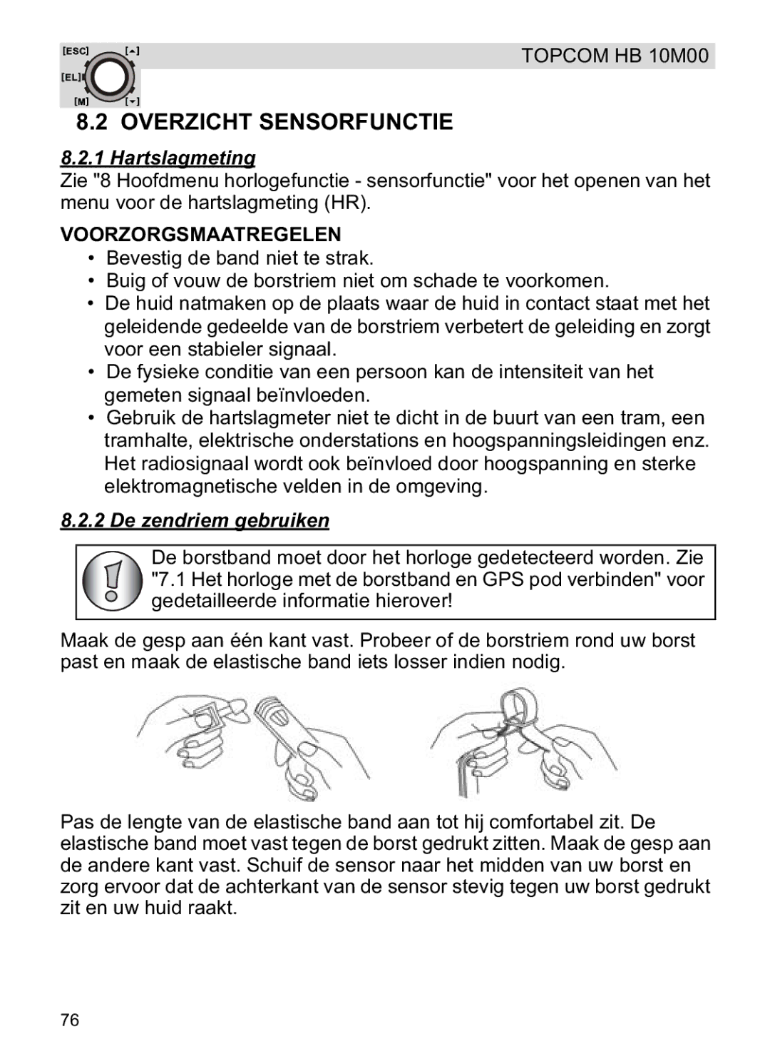 Topcom HB 10M00 manual Overzicht Sensorfunctie, Hartslagmeting, De zendriem gebruiken 