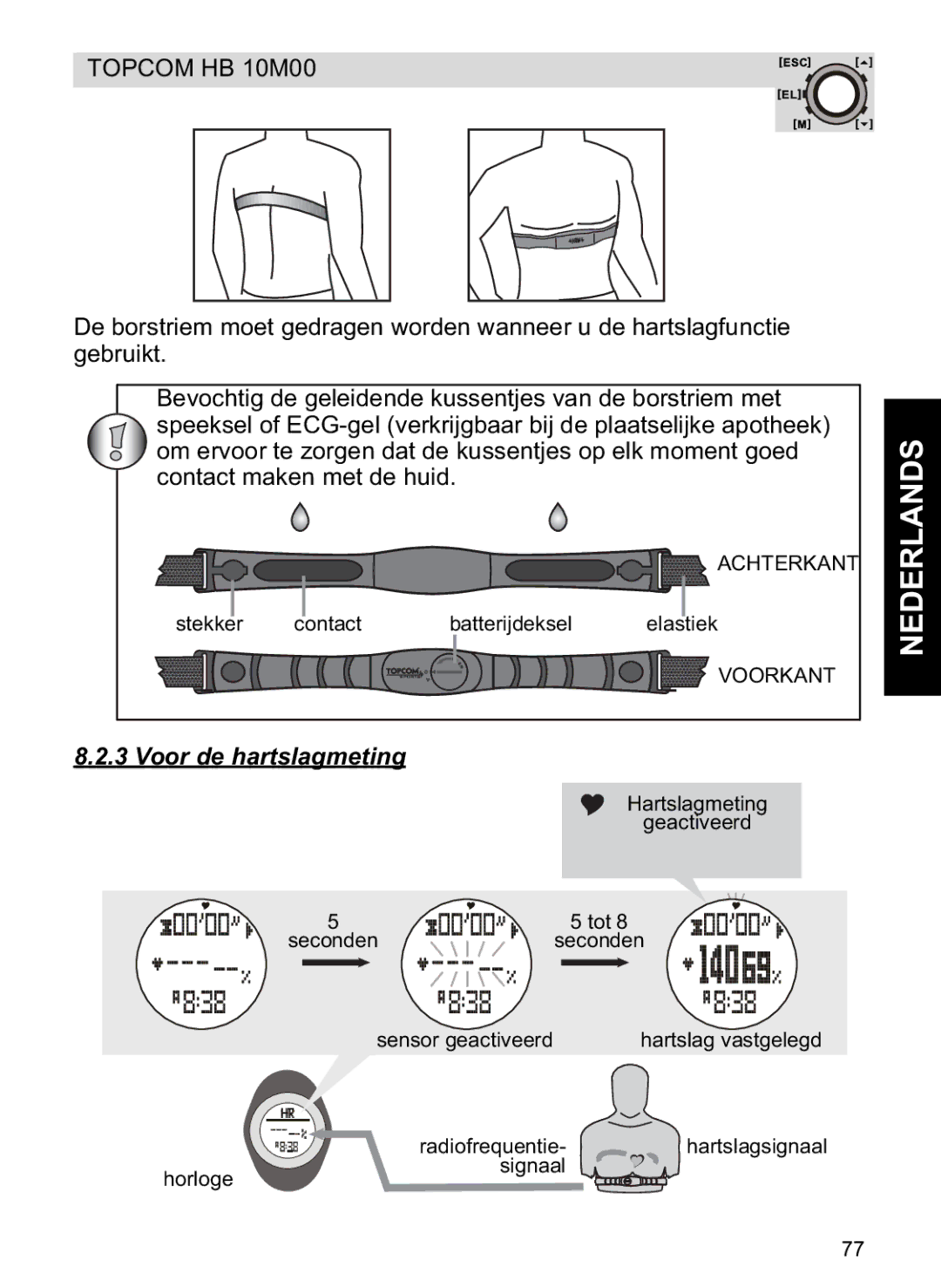 Topcom HB 10M00 manual Voor de hartslagmeting 