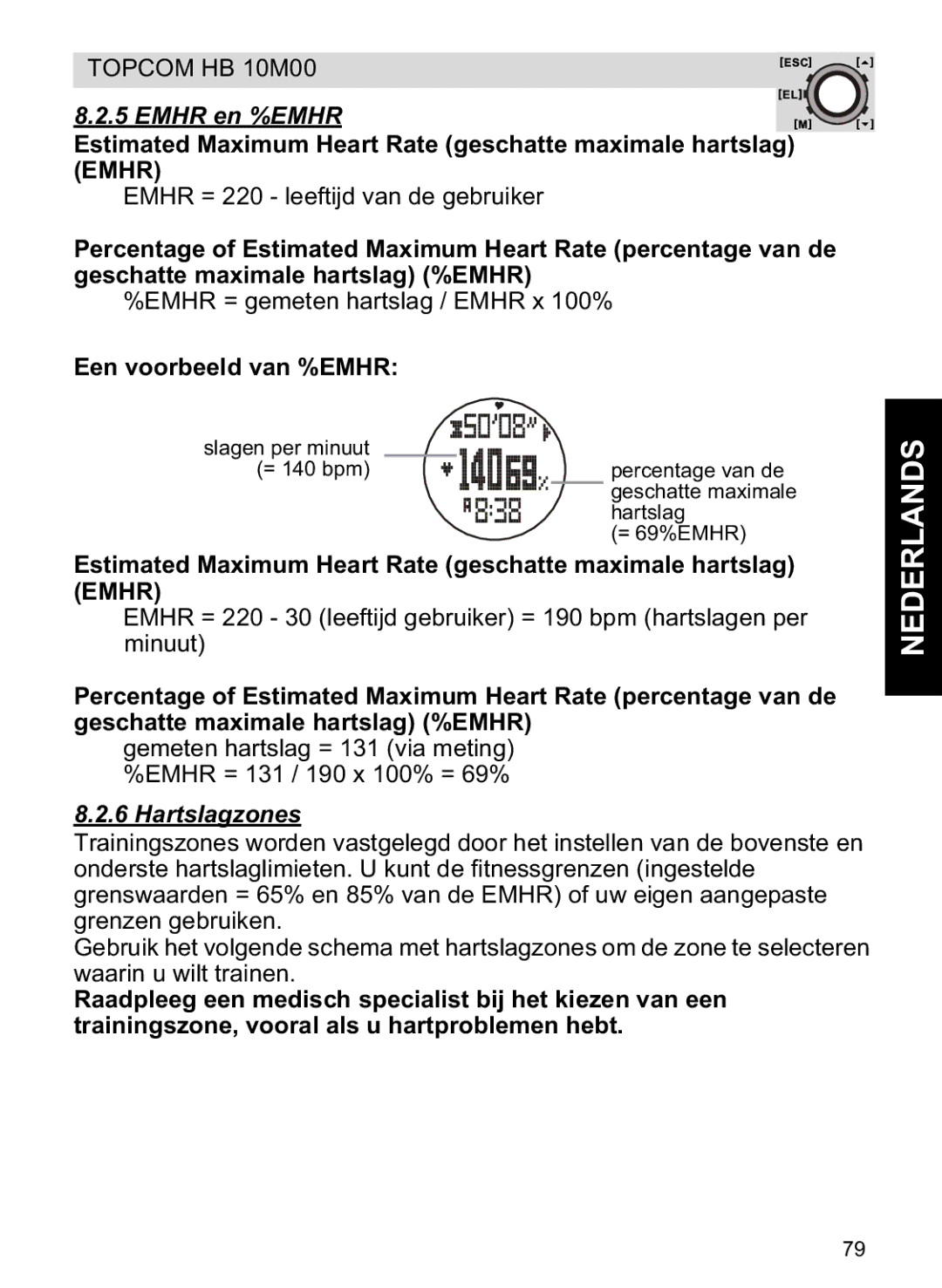 Topcom HB 10M00 manual Emhr en %EMHR, Een voorbeeld van %EMHR, Hartslagzones 