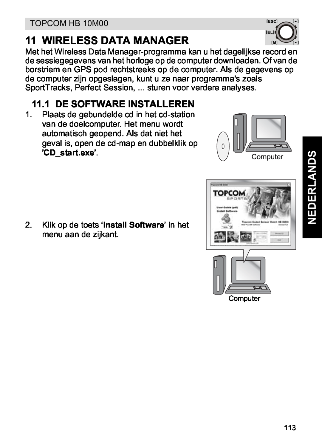 Topcom HB 10M00 manual De Software Installeren, CDstart.exe, Wireless Data Manager, Nederlands 