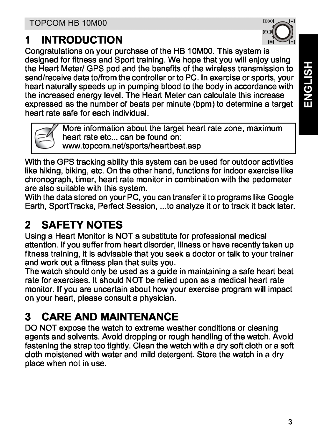 Topcom HB 10M00 manual Introduction, Safety Notes, Care And Maintenance, English 