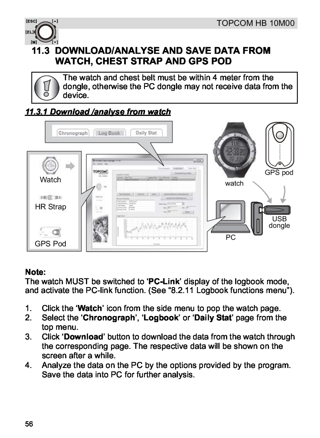Topcom HB 10M00 manual Download /analyse from watch, Watch HR Strap GPS Pod 