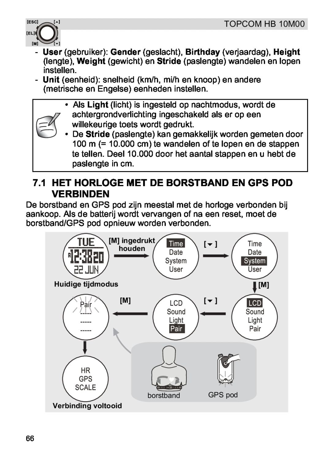 Topcom HB 10M00 manual Het Horloge Met De Borstband En Gps Pod Verbinden 