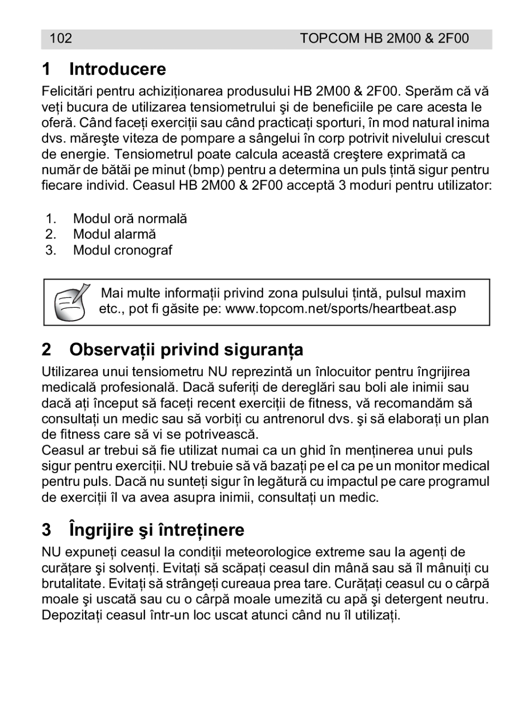 Topcom HB 2M00 manual do utilizador Introducere, Observai privind siguran, Îngrijire întreere 