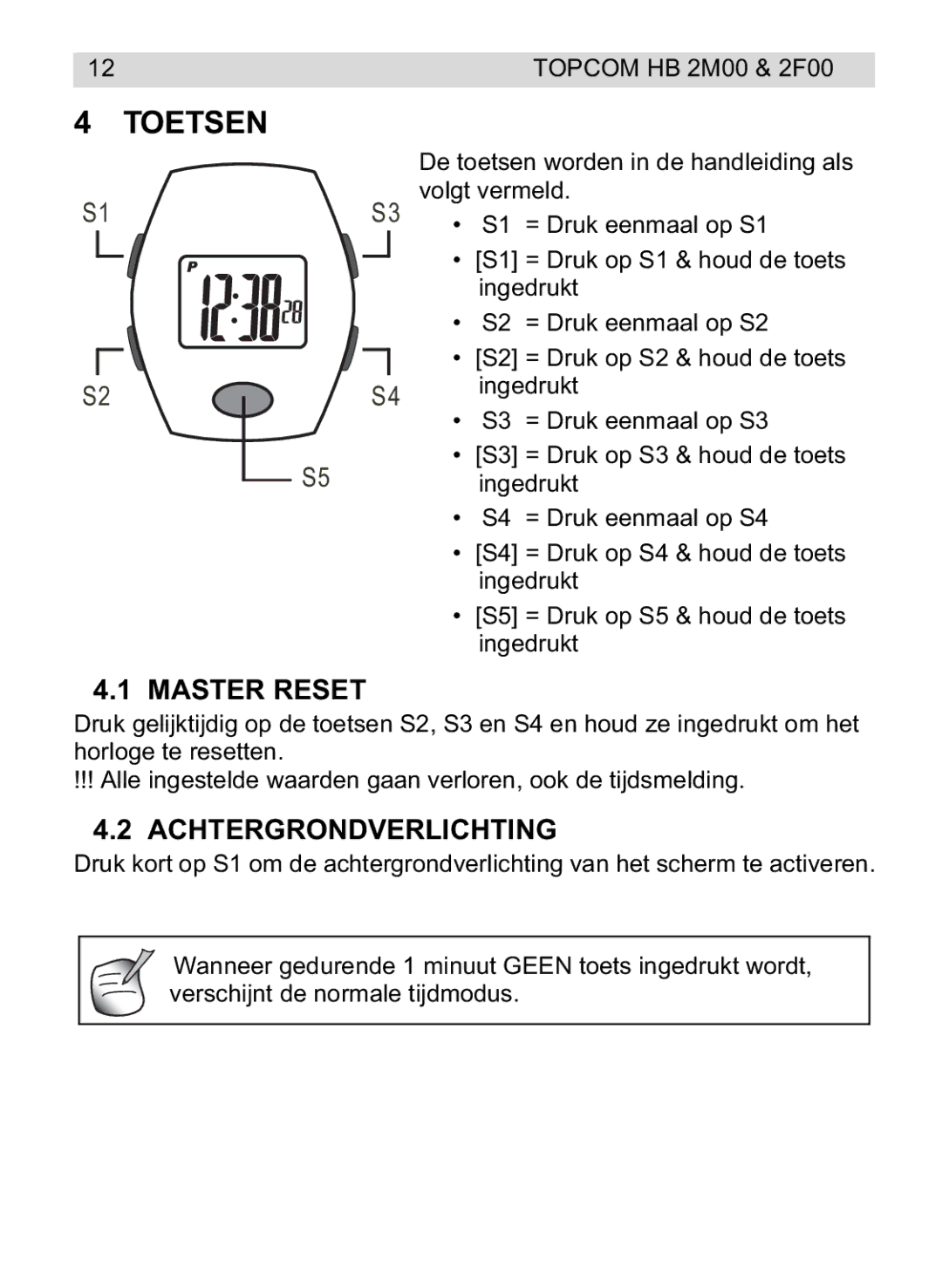 Topcom HB 2M00 manual do utilizador Toetsen, Achtergrondverlichting 