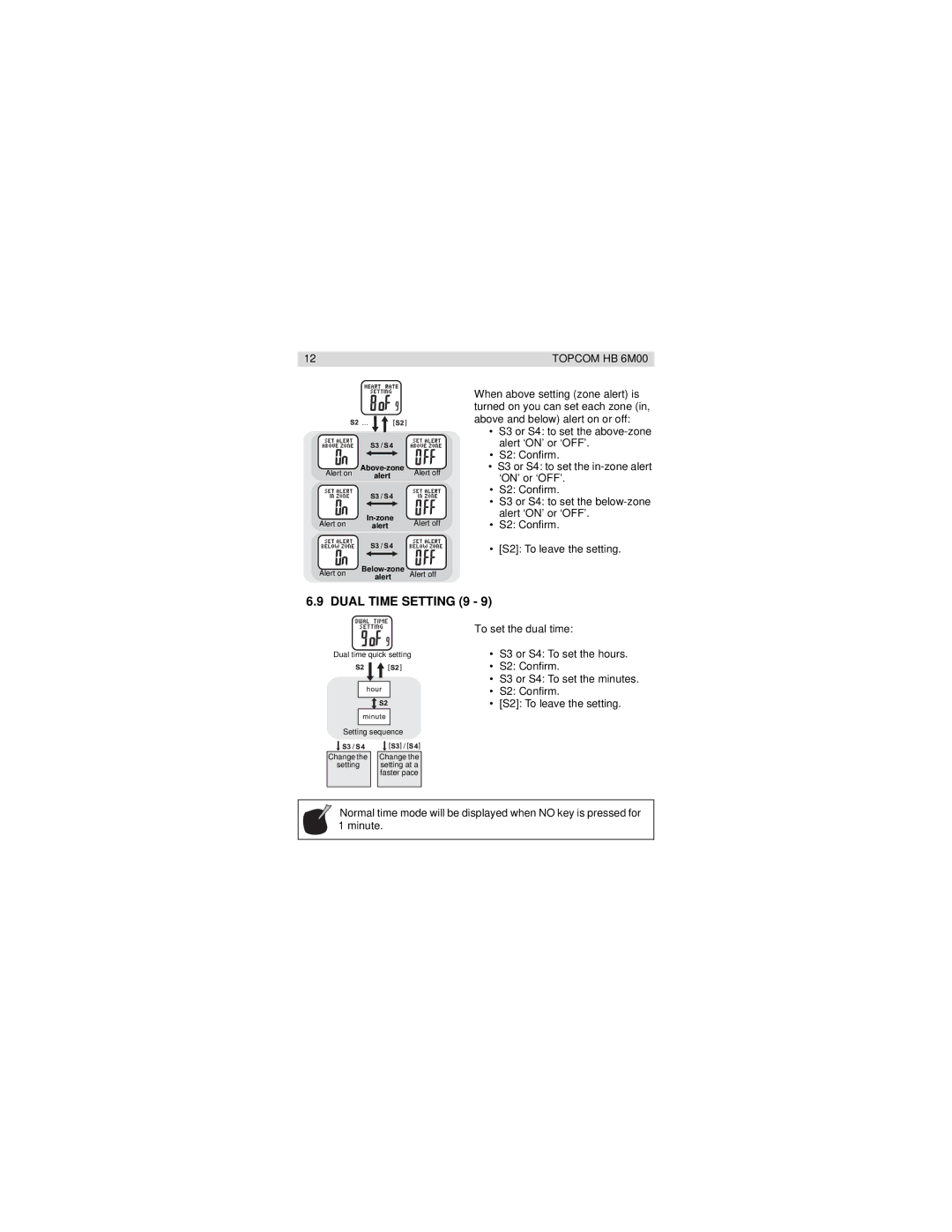 Topcom HB 6M00 manual Dual Time Setting 9 