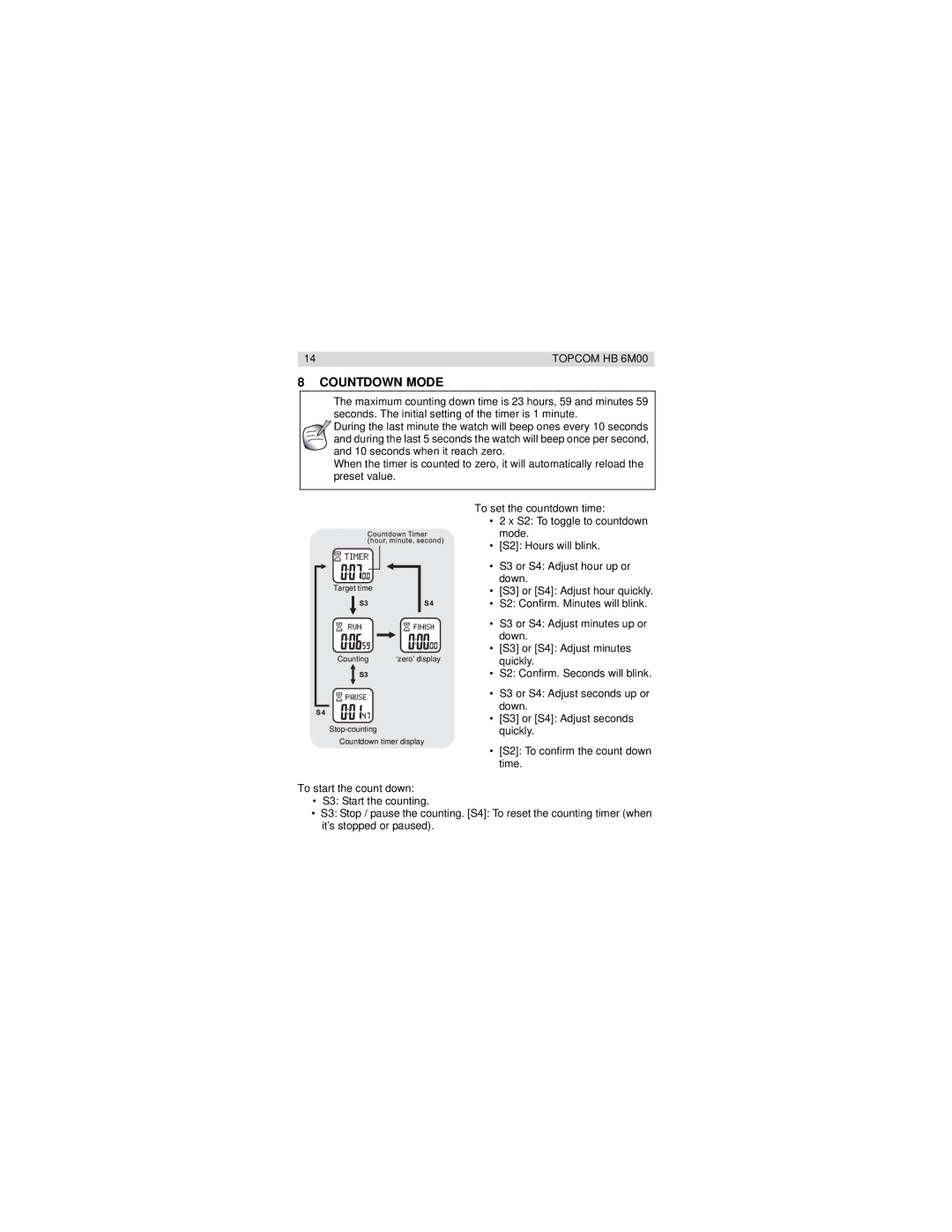 Topcom HB 6M00 manual Countdown Mode 