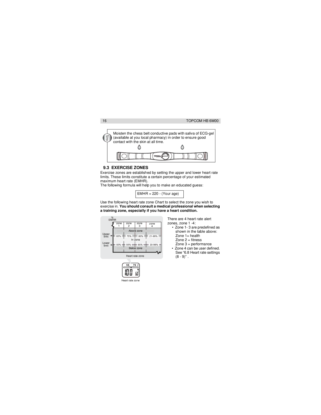 Topcom HB 6M00 manual Exercise Zones 