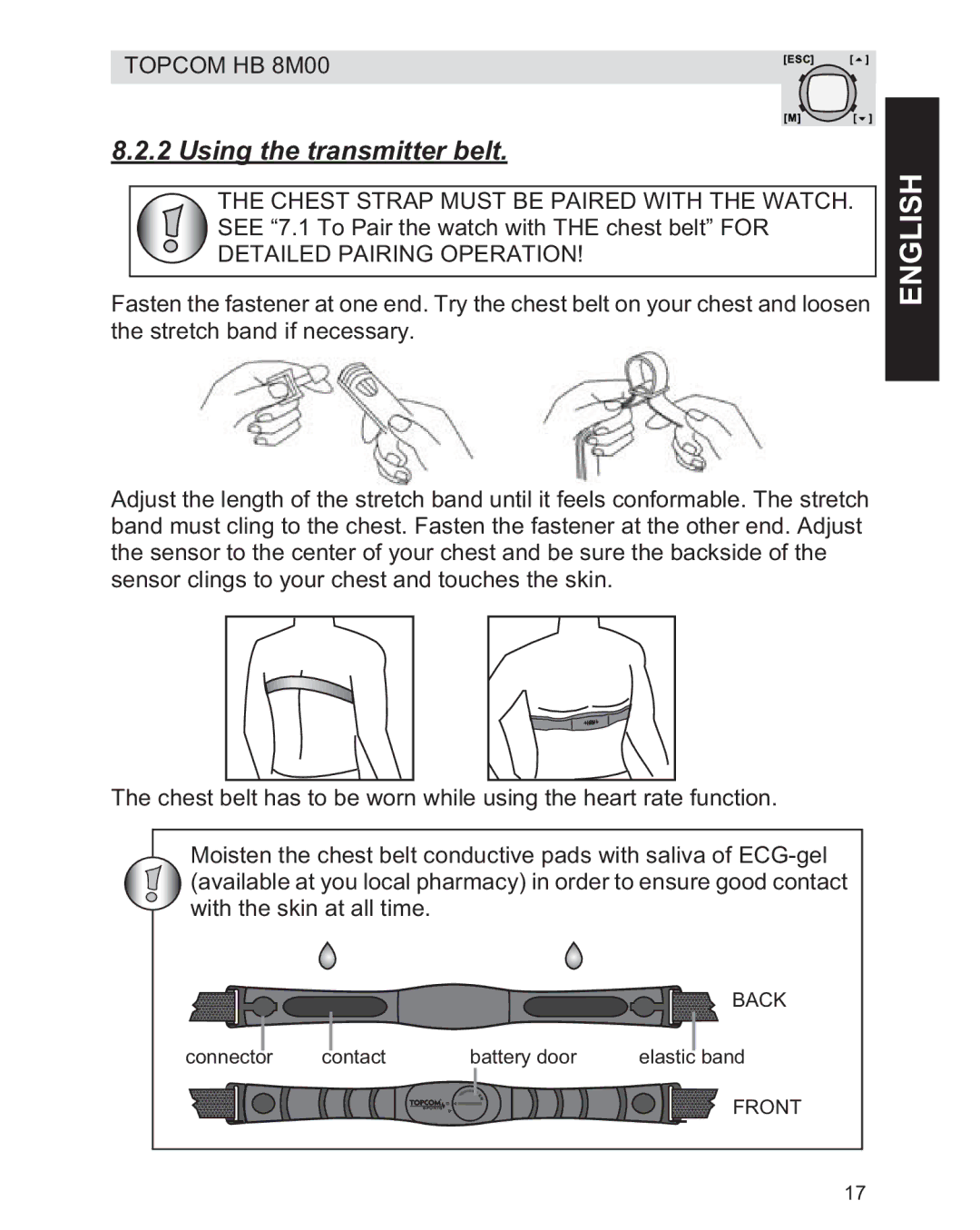 Topcom HB 8M00 manual Using the transmitter belt 