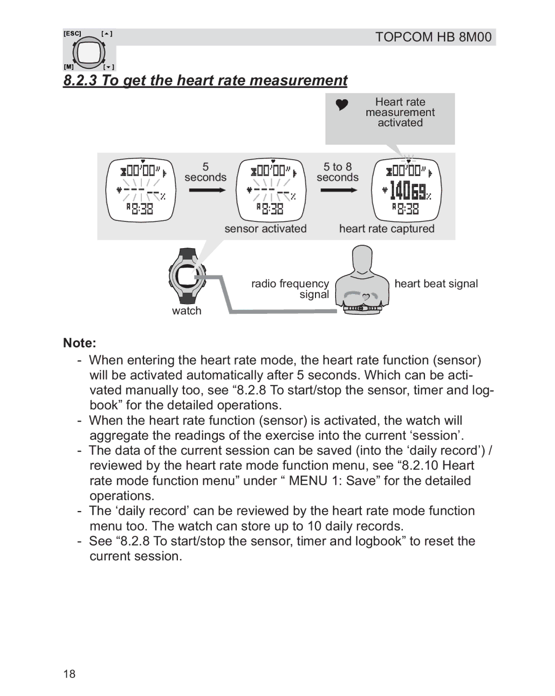 Topcom HB 8M00 manual To get the heart rate measurement 