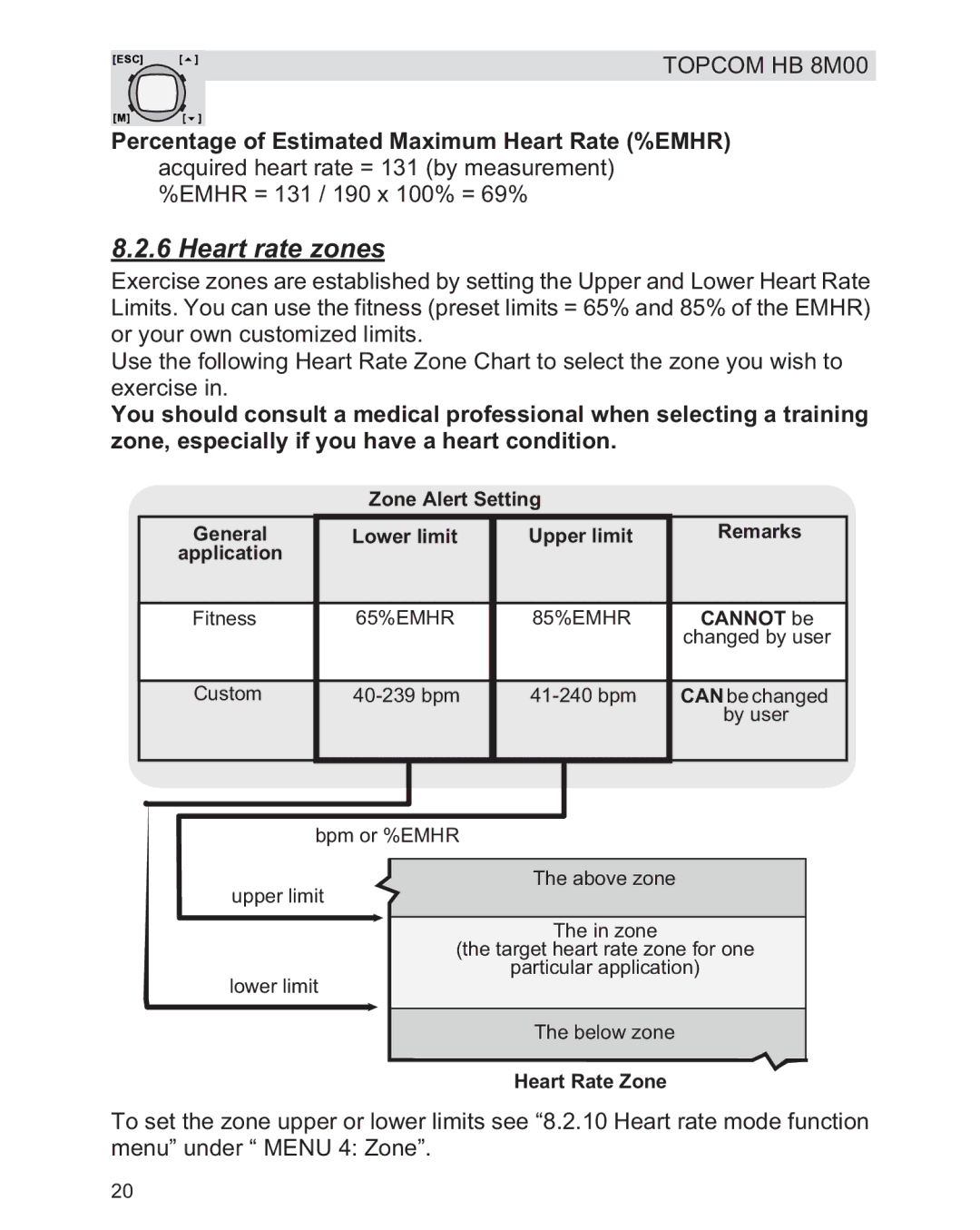 Topcom HB 8M00 manual Heart rate zones, Cannot be 