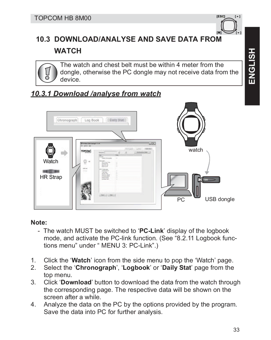 Topcom HB 8M00 manual DOWNLOAD/ANALYSE and Save Data from Watch, Download /analyse from watch 