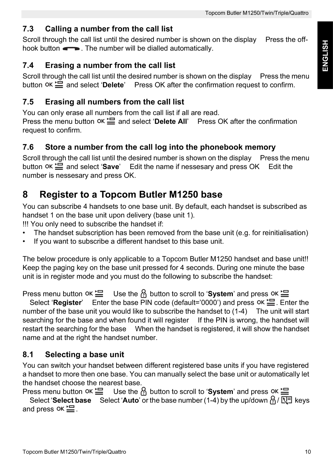 Topcom manual Register to a Topcom Butler M1250 base 