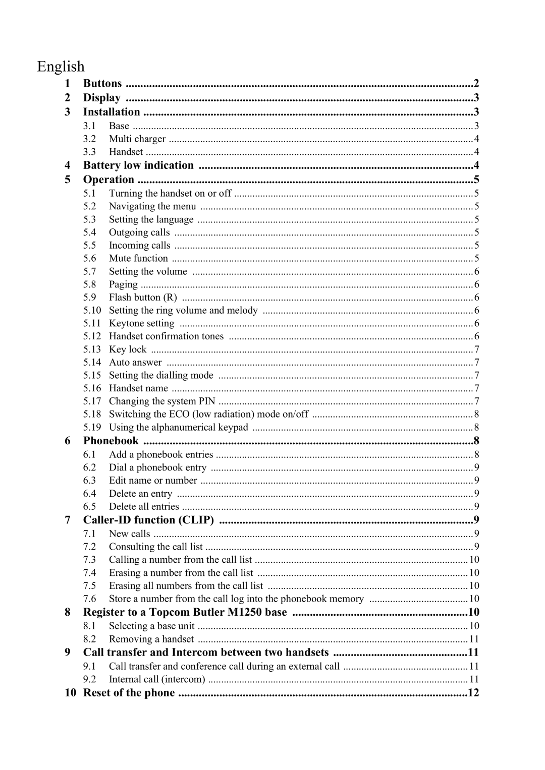 Topcom M1250 manual English 