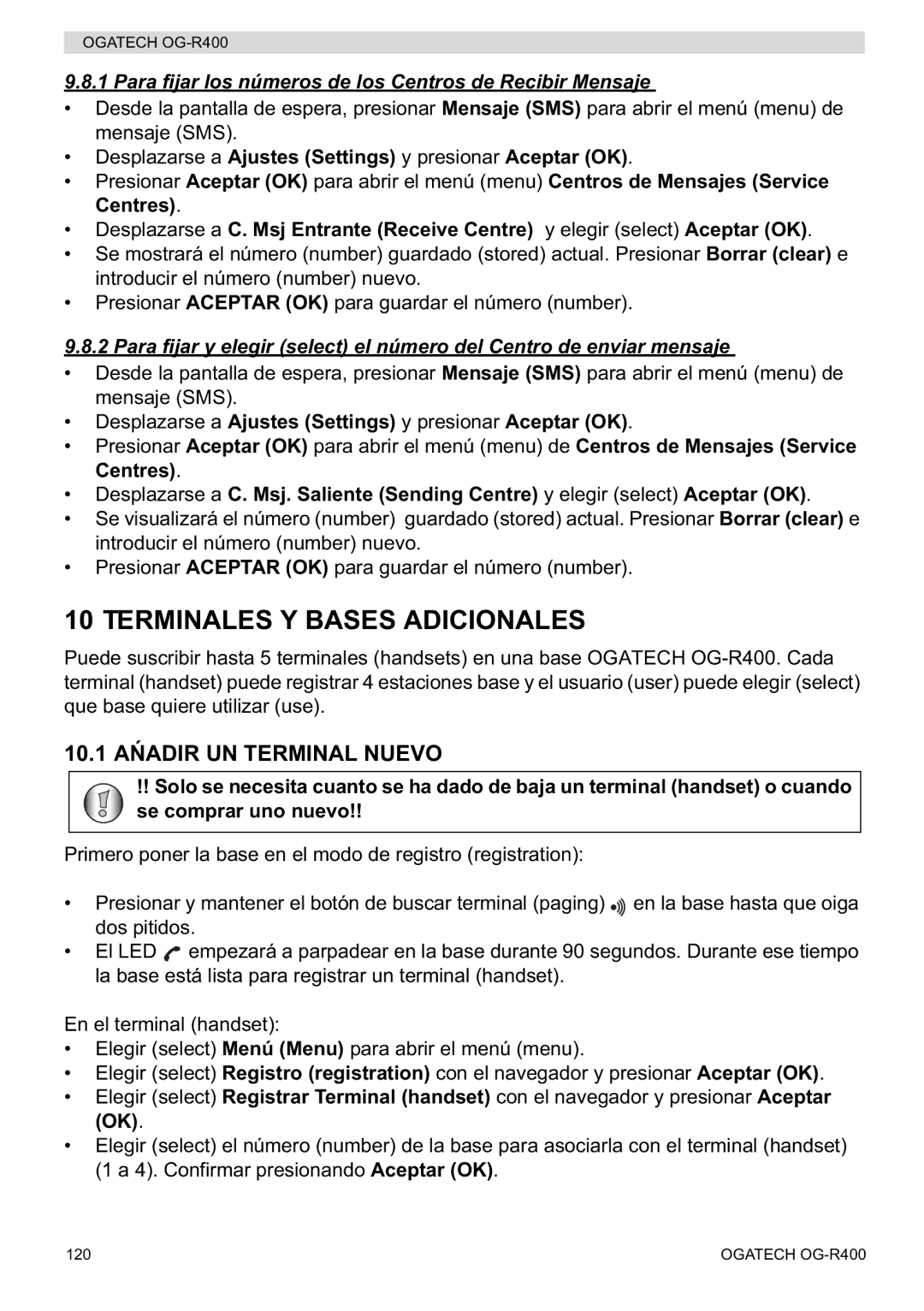 Topcom OG-R400 manual Terminales Y Bases Adicionales, Aadir UN Terminal Nuevo 