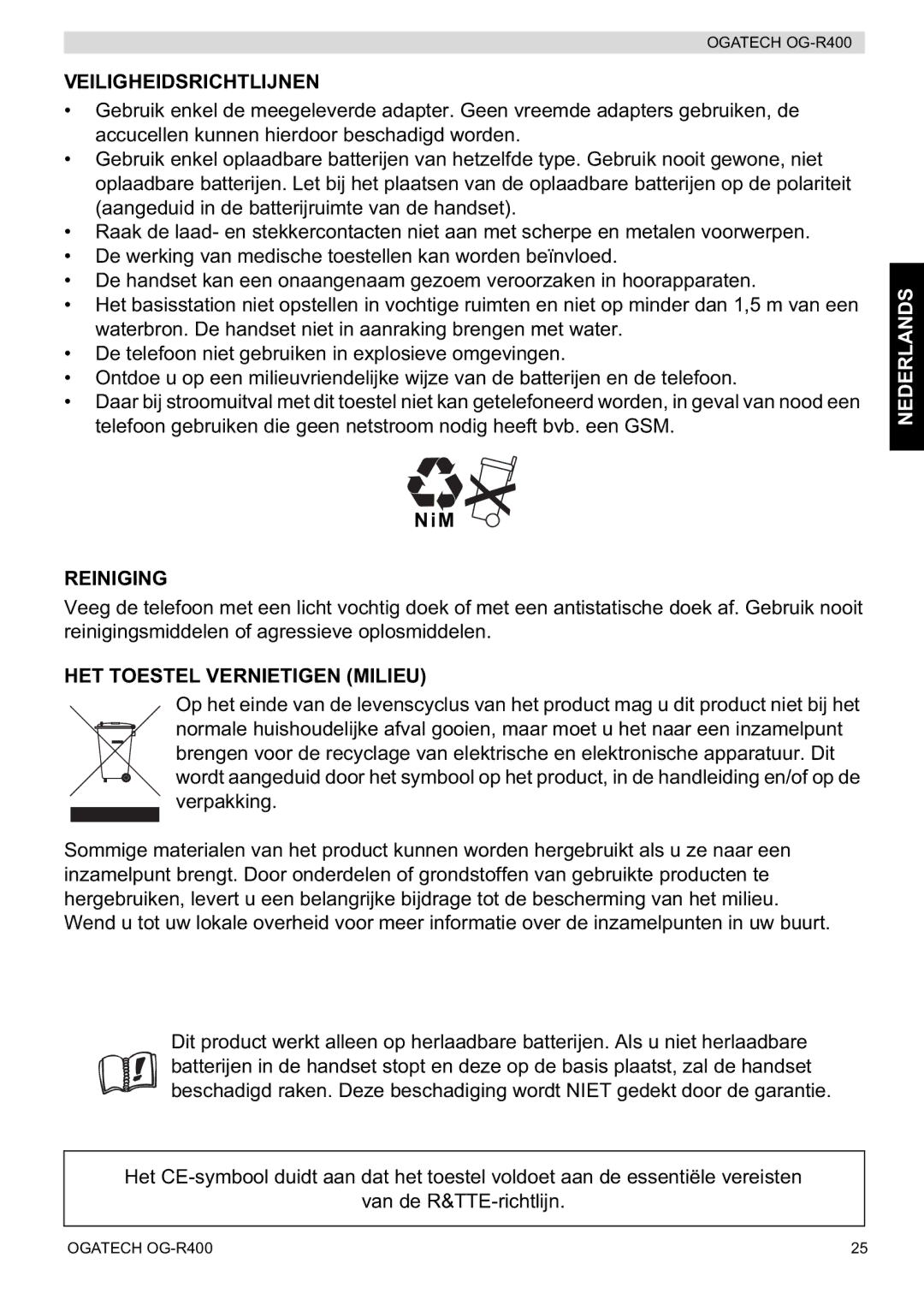 Topcom OG-R400 manual Nederlands 