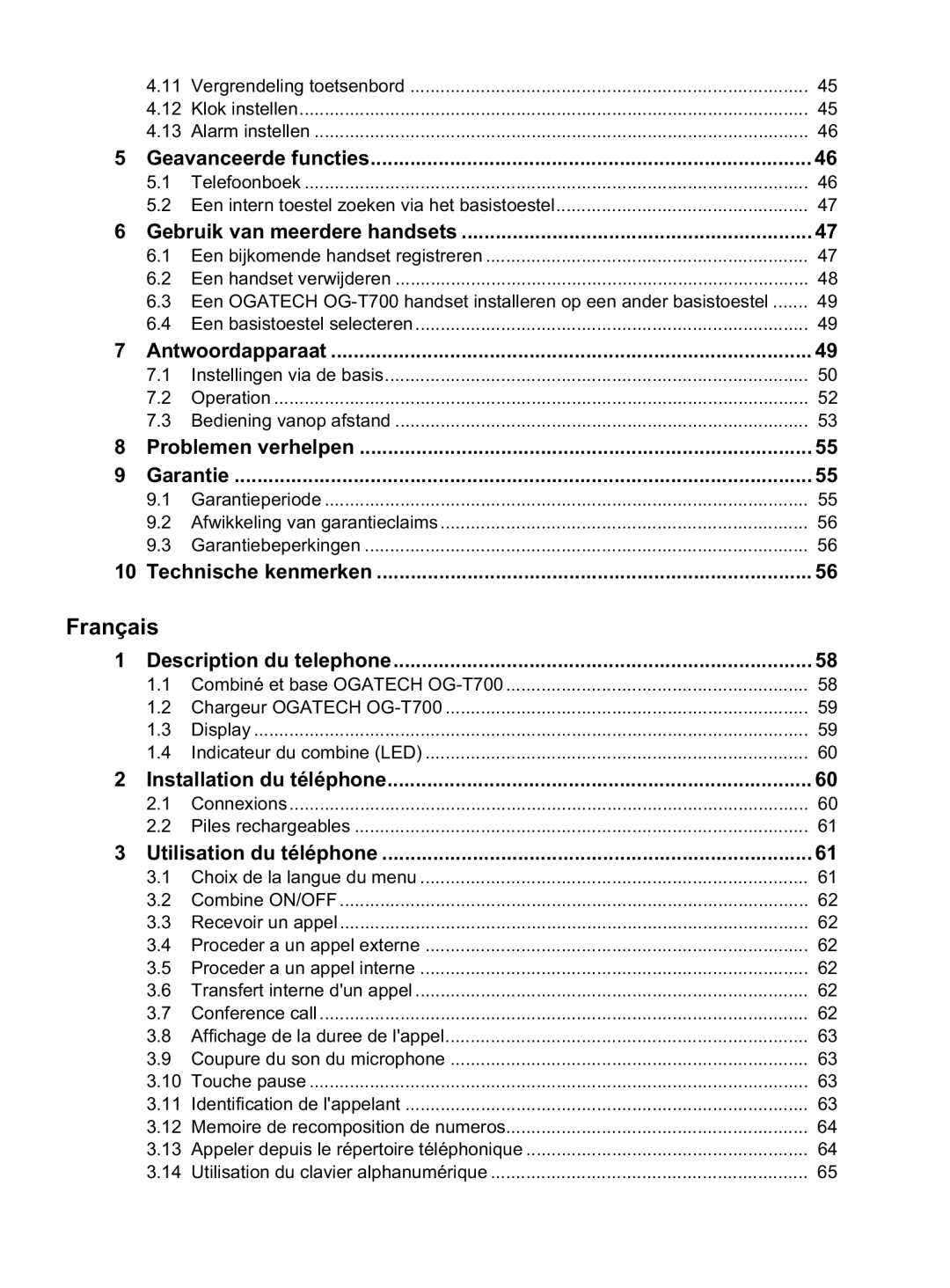 Topcom OG-T700 manual Français 