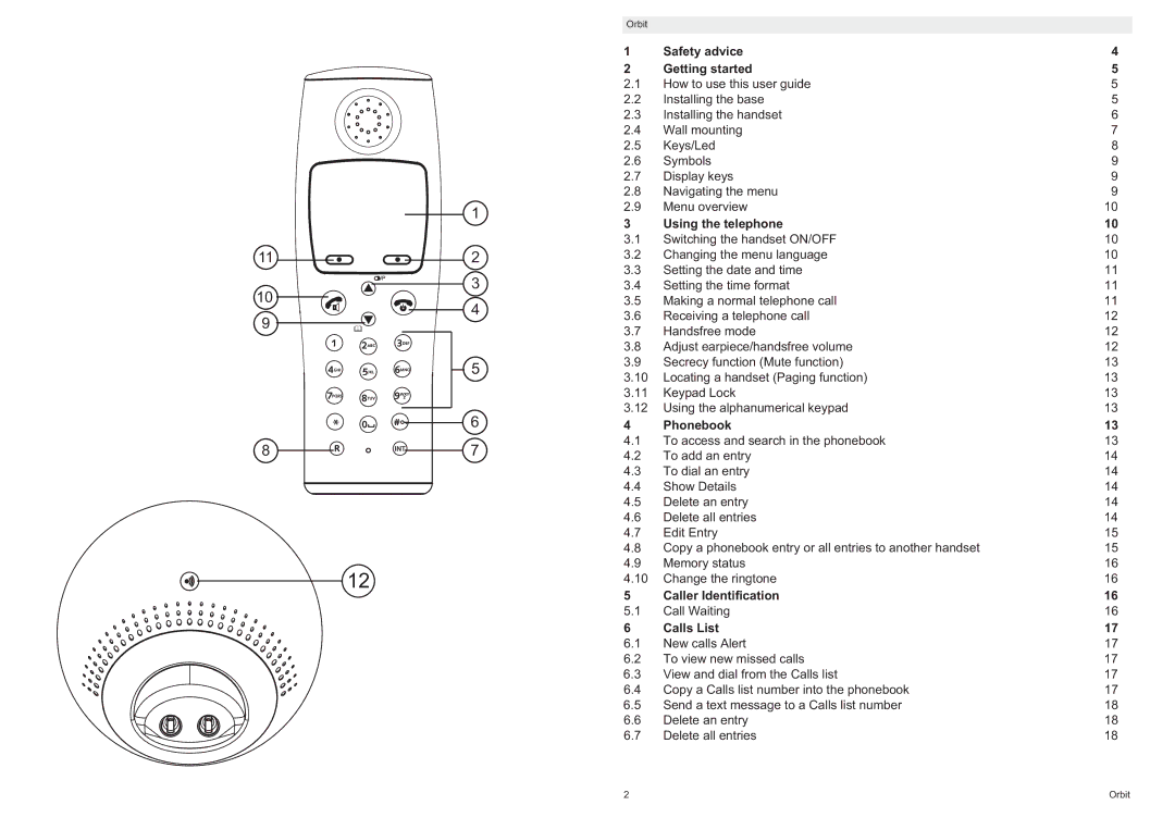 Topcom ORBIT manual Caller Identification 