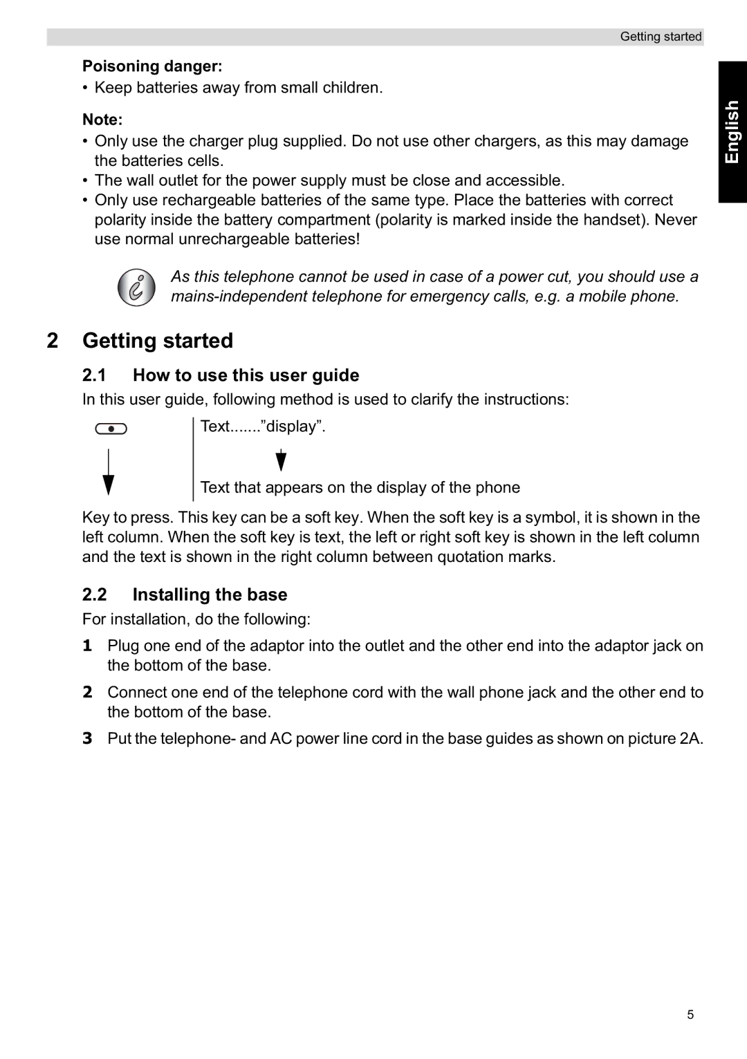 Topcom ORBIT manual Getting started, How to use this user guide, Installing the base, Poisoning danger 