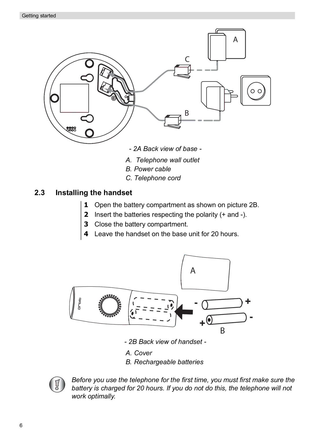 Topcom ORBIT manual Installing the handset 