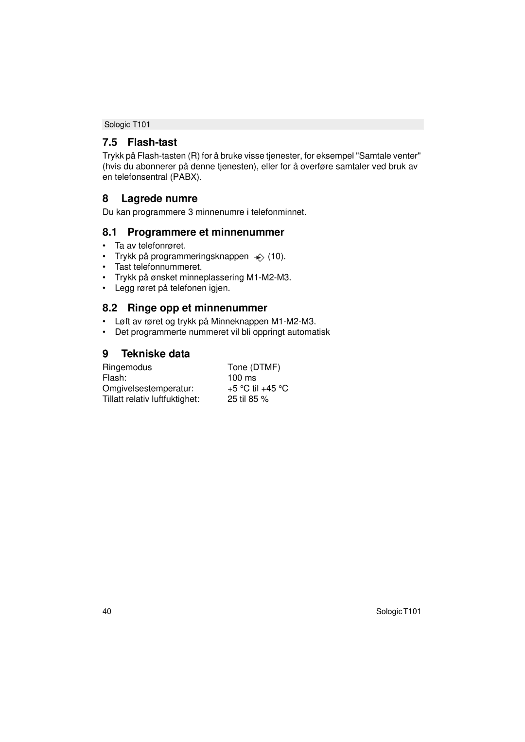 Topcom T101 manual do utilizador Flash-tast, Lagrede numre, Programmere et minnenummer, Ringe opp et minnenummer 