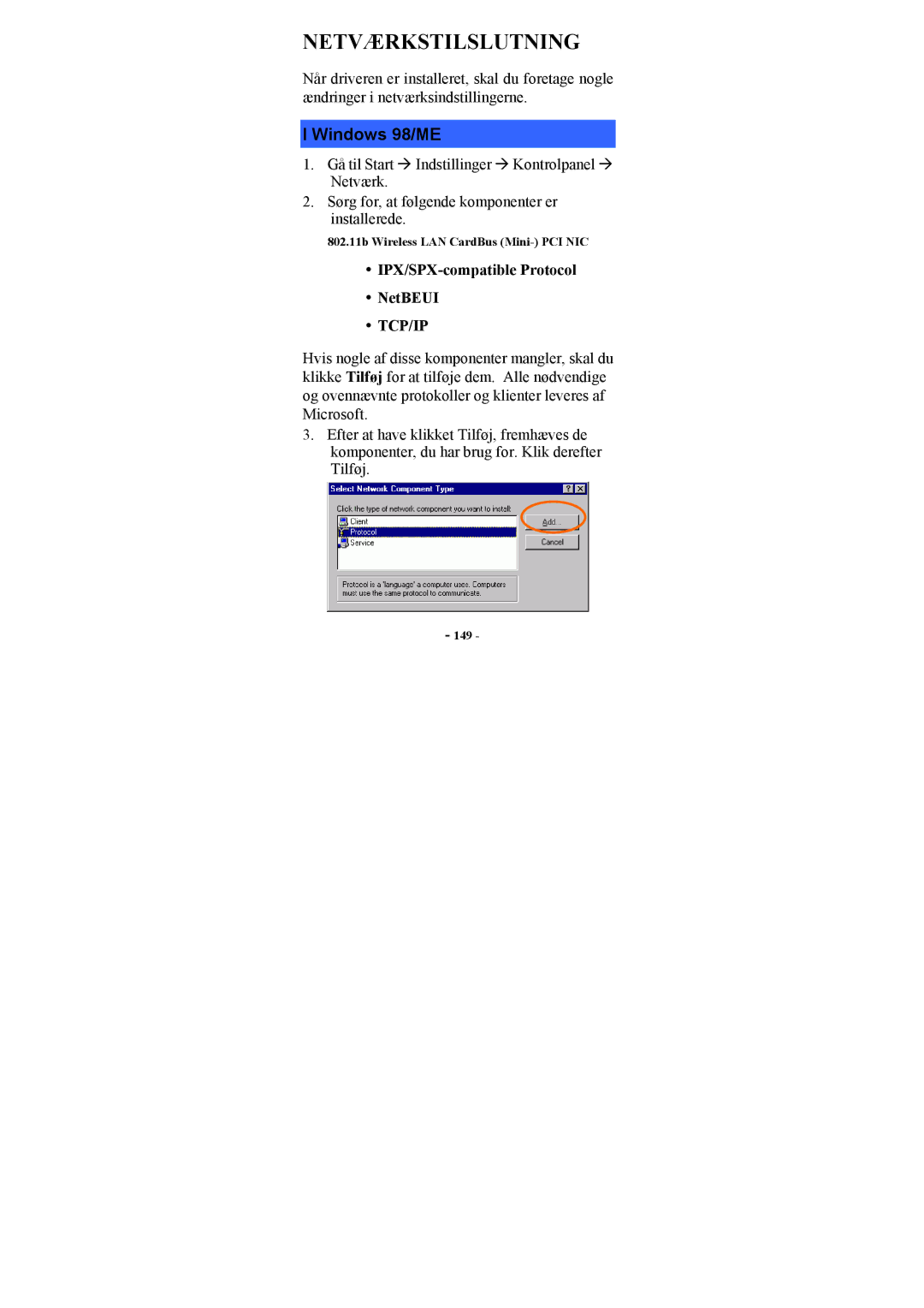 Topcom U8006178 manual Netværkstilslutning, Windows 98/ME 