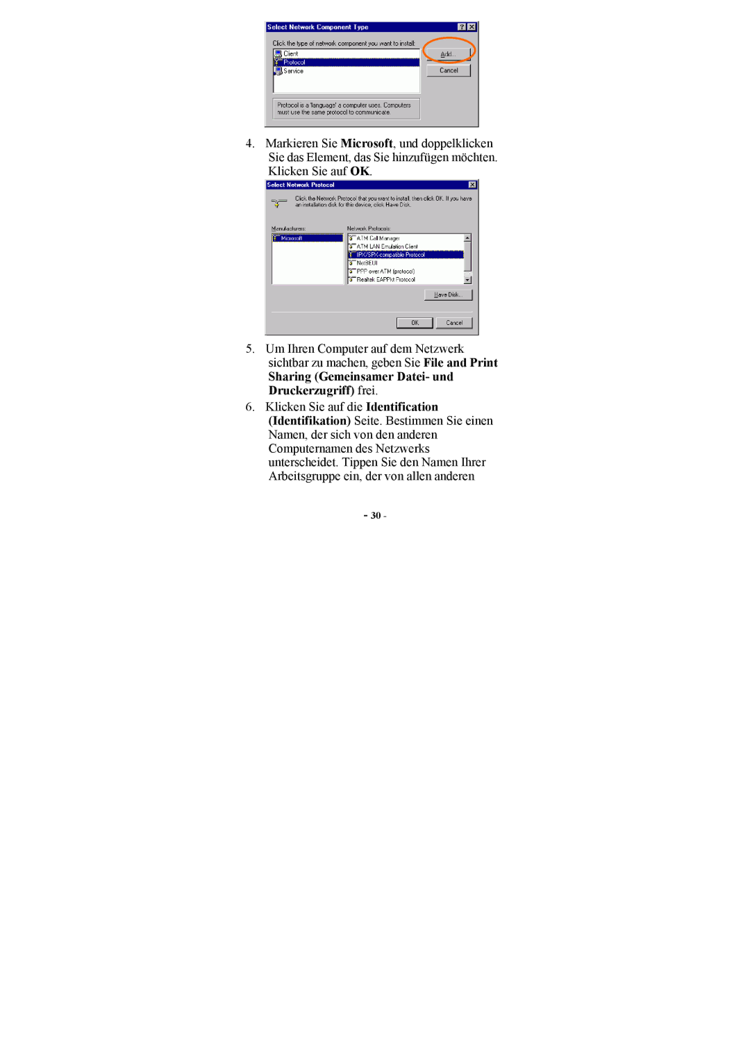 Topcom U8006178 manual Sharing Gemeinsamer Datei- und Druckerzugriff frei 