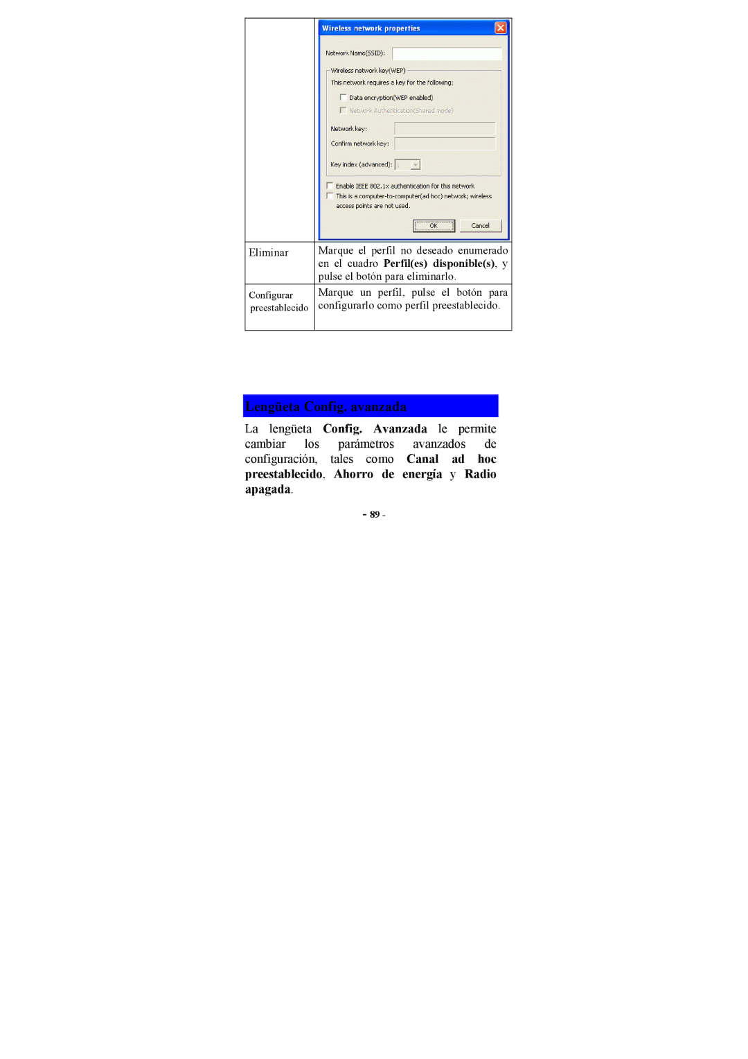 Topcom U8006178 manual Lengüeta Config. avanzada, En el cuadro Perfiles disponibles , y 