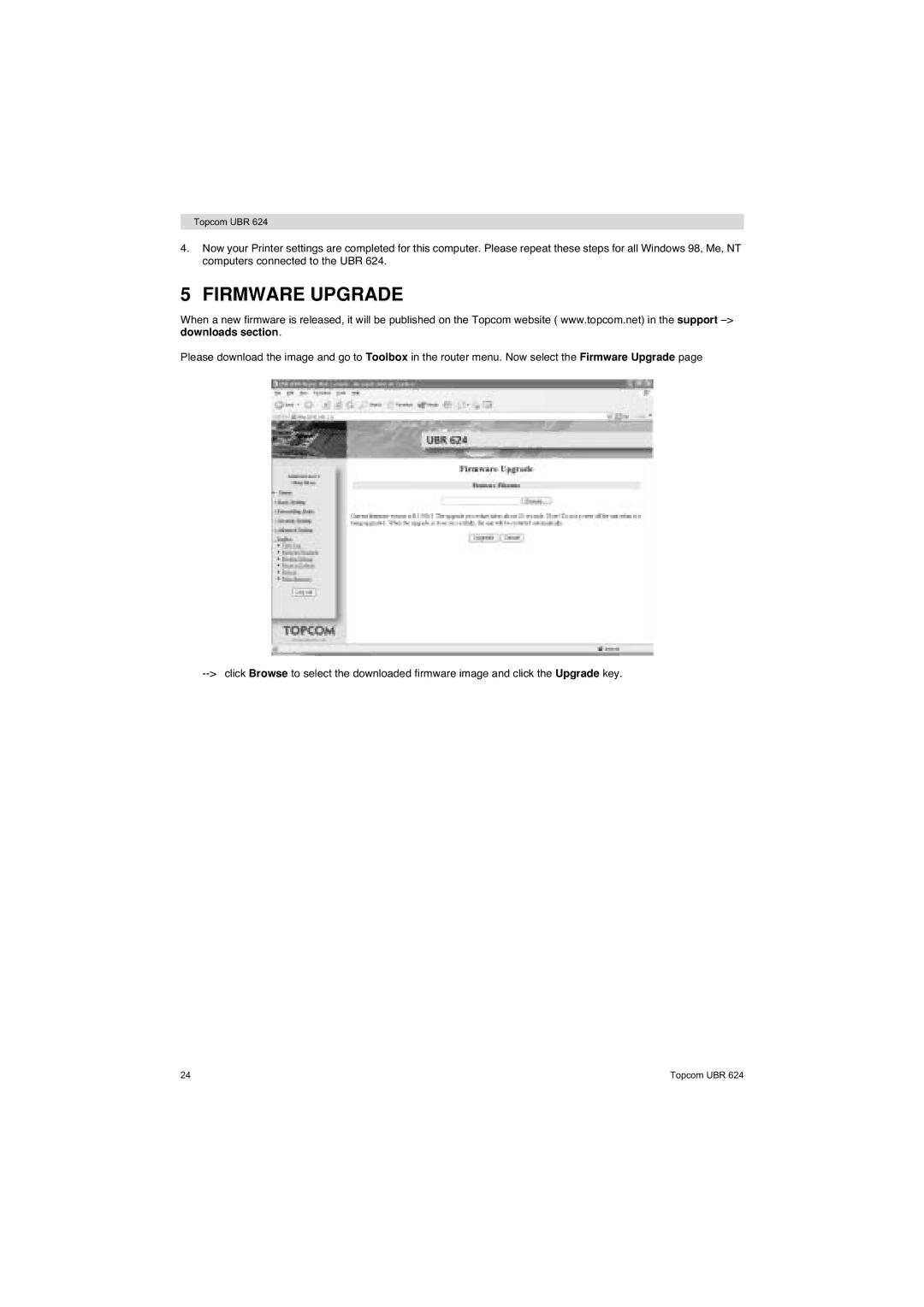 Topcom UBR 624 manual Firmware Upgrade 