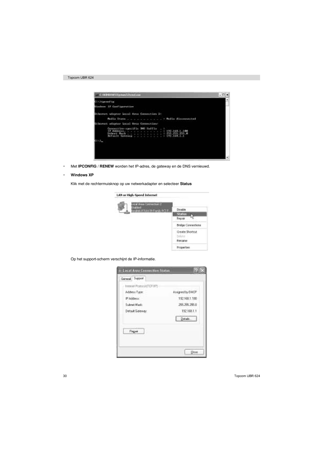 Topcom UBR 624 manual Windows XP 