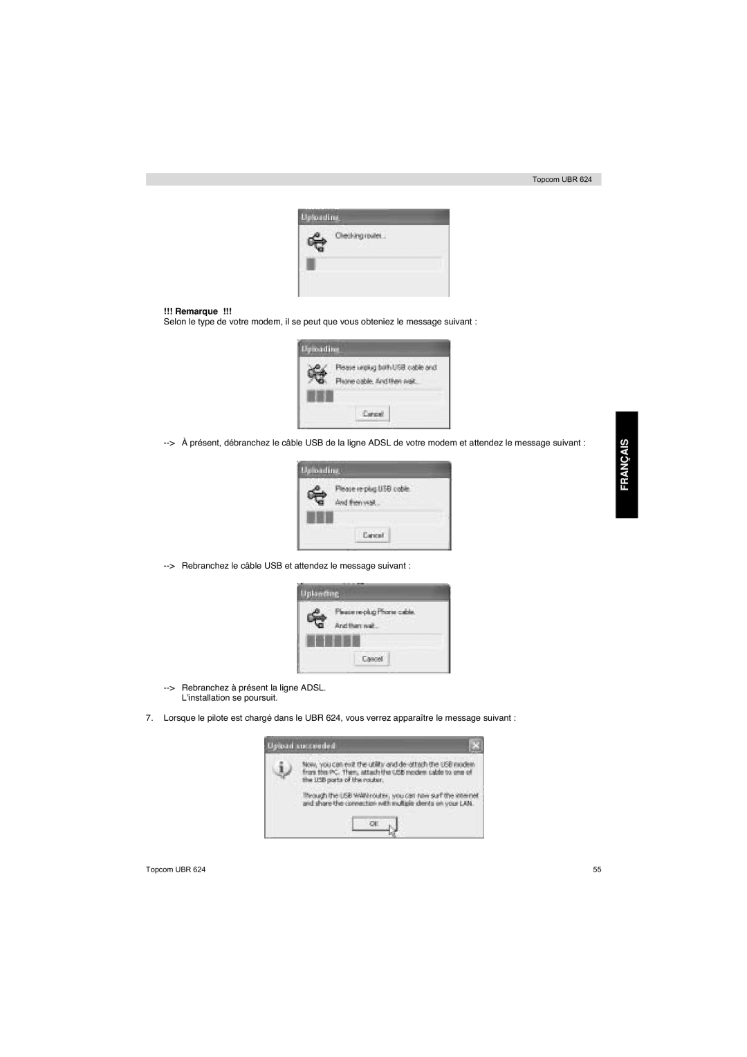 Topcom UBR 624 manual Français 