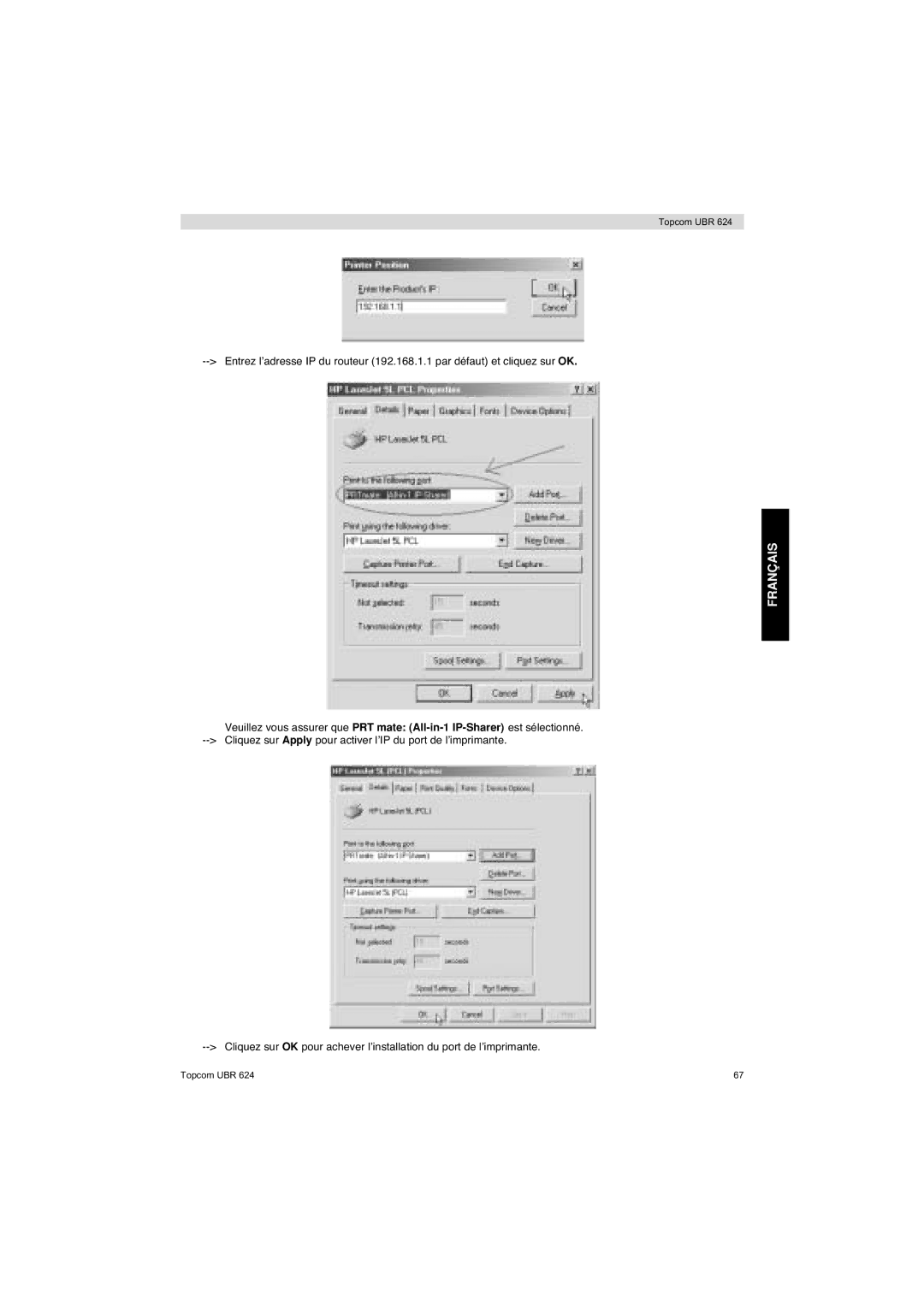 Topcom UBR 624 manual Français 