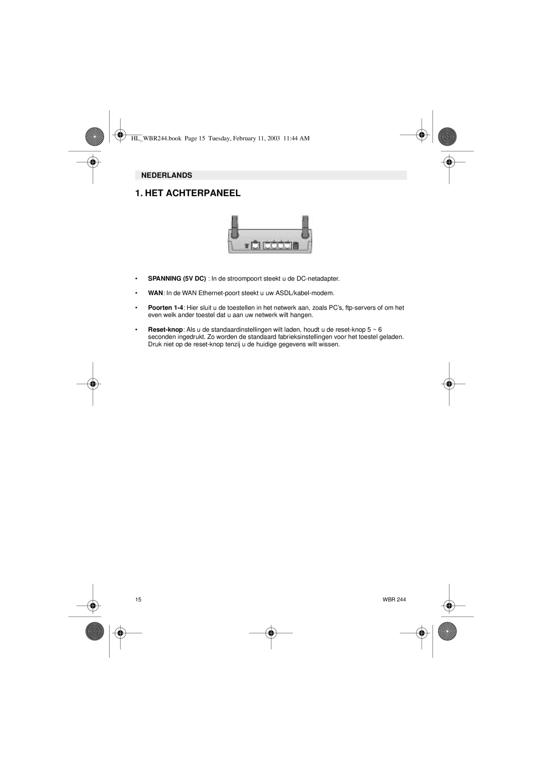 Topcom WBR 244 manual HET Achterpaneel 