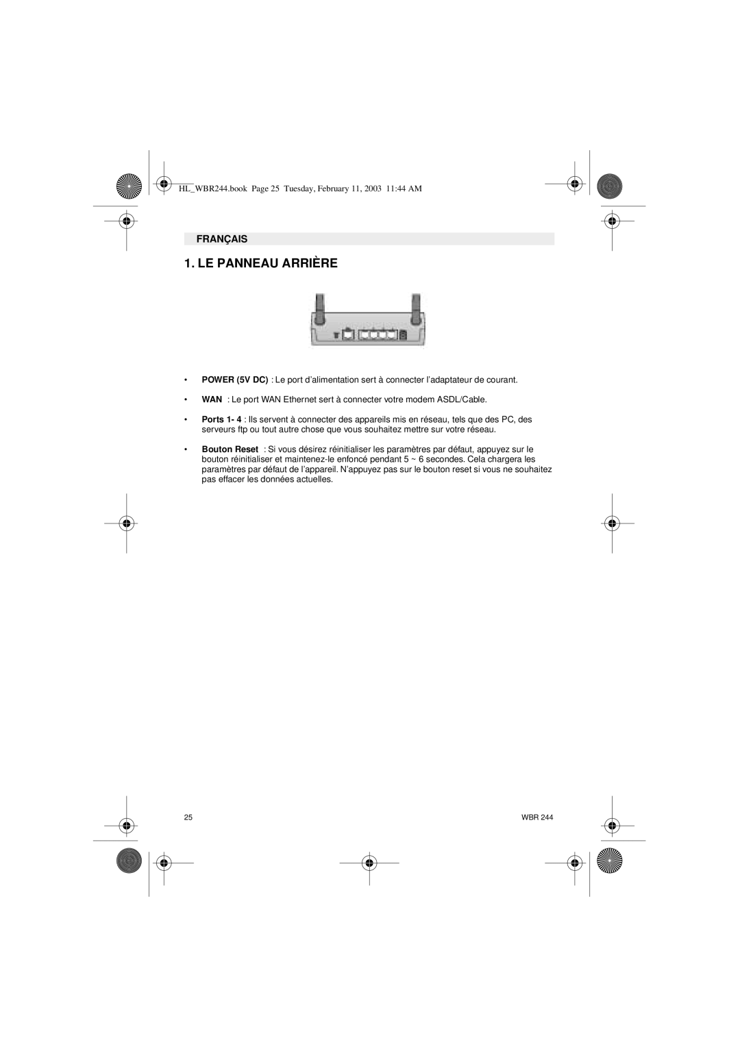 Topcom WBR 244 manual LE Panneau Arrière 