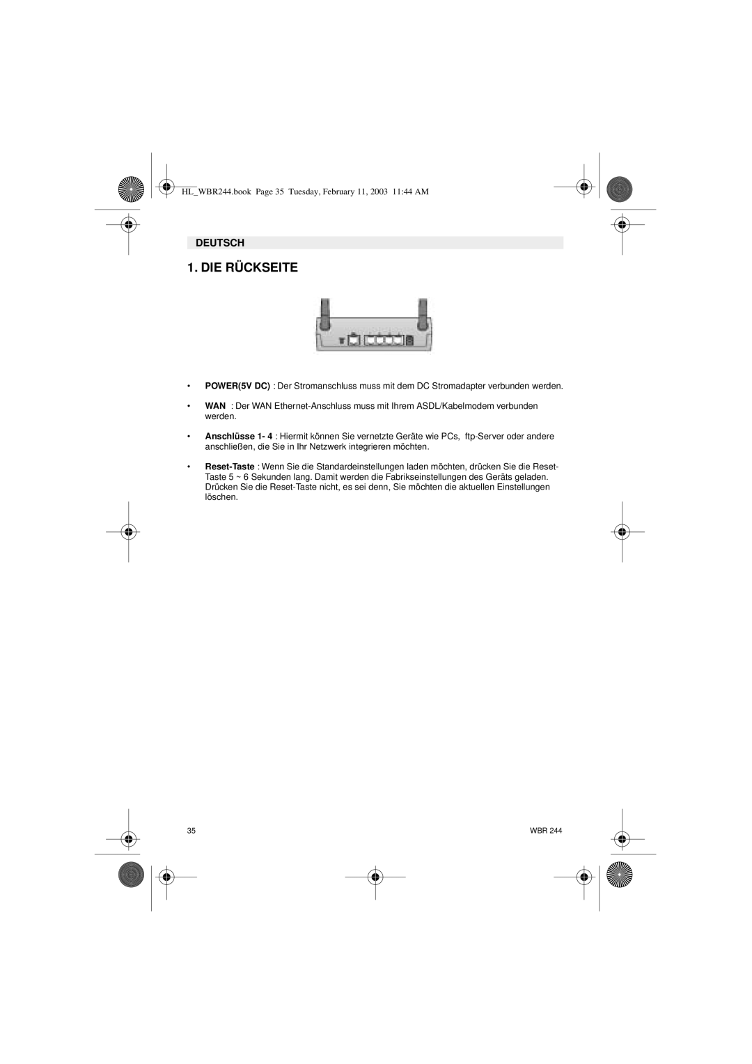 Topcom WBR 244 manual DIE Rückseite 