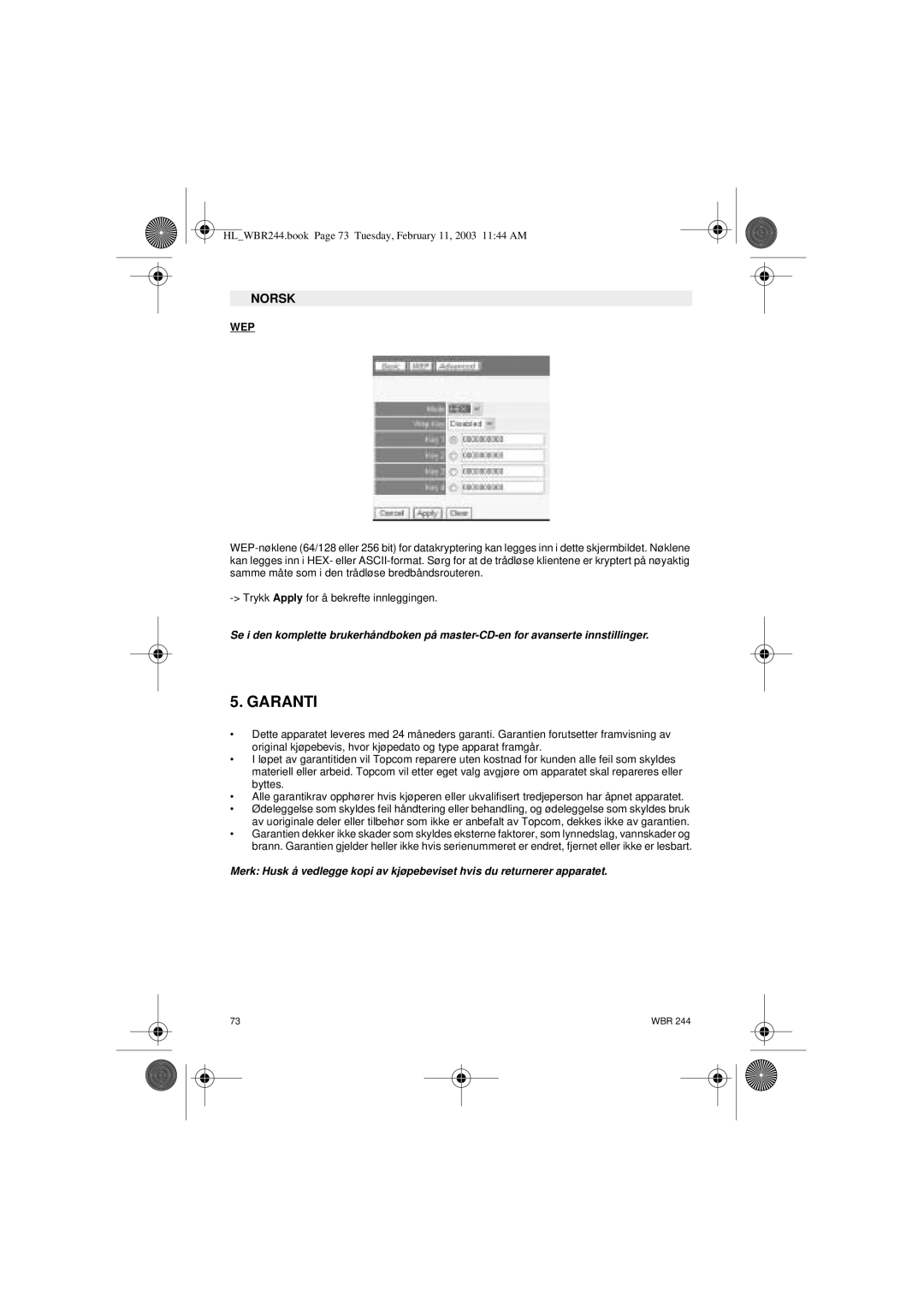 Topcom WBR 244 manual HLWBR244.book Page 73 Tuesday, February 11, 2003 1144 AM 