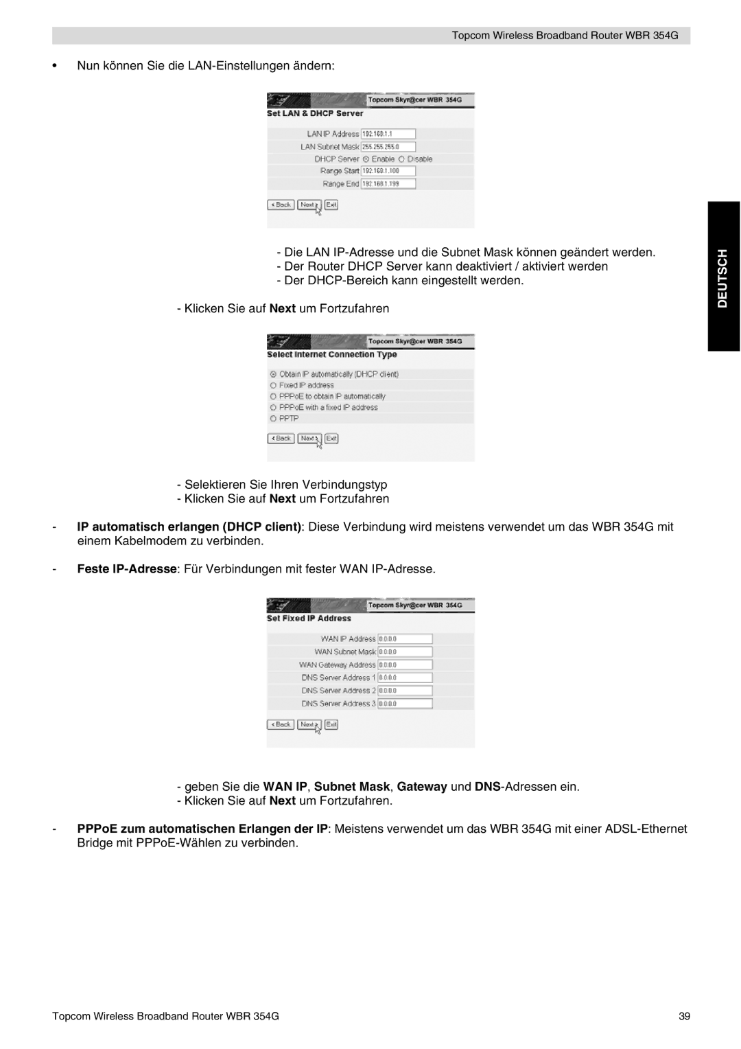 Topcom WBR 354G manual do utilizador Deutsch 