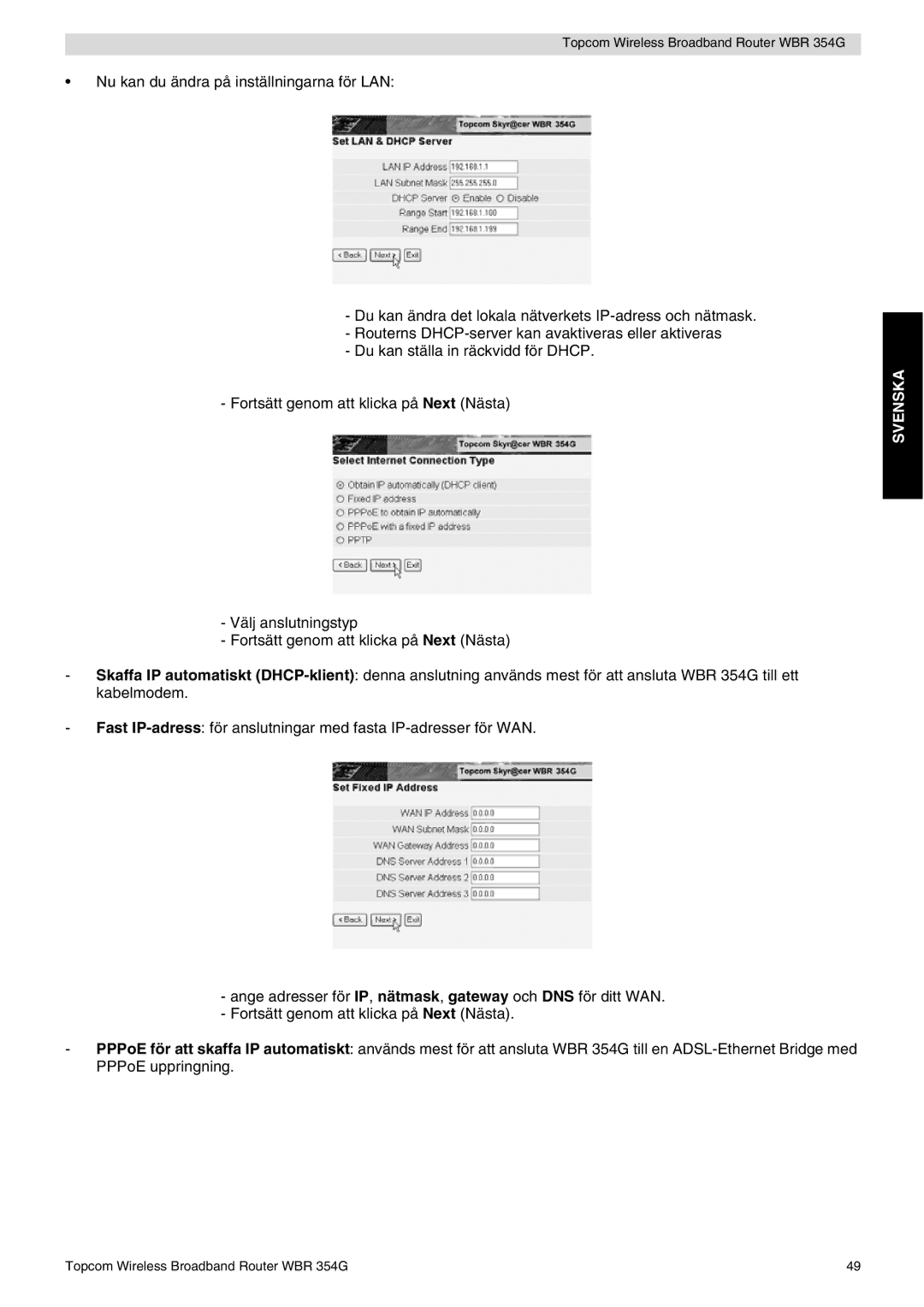 Topcom WBR 354G manual do utilizador Svenska 