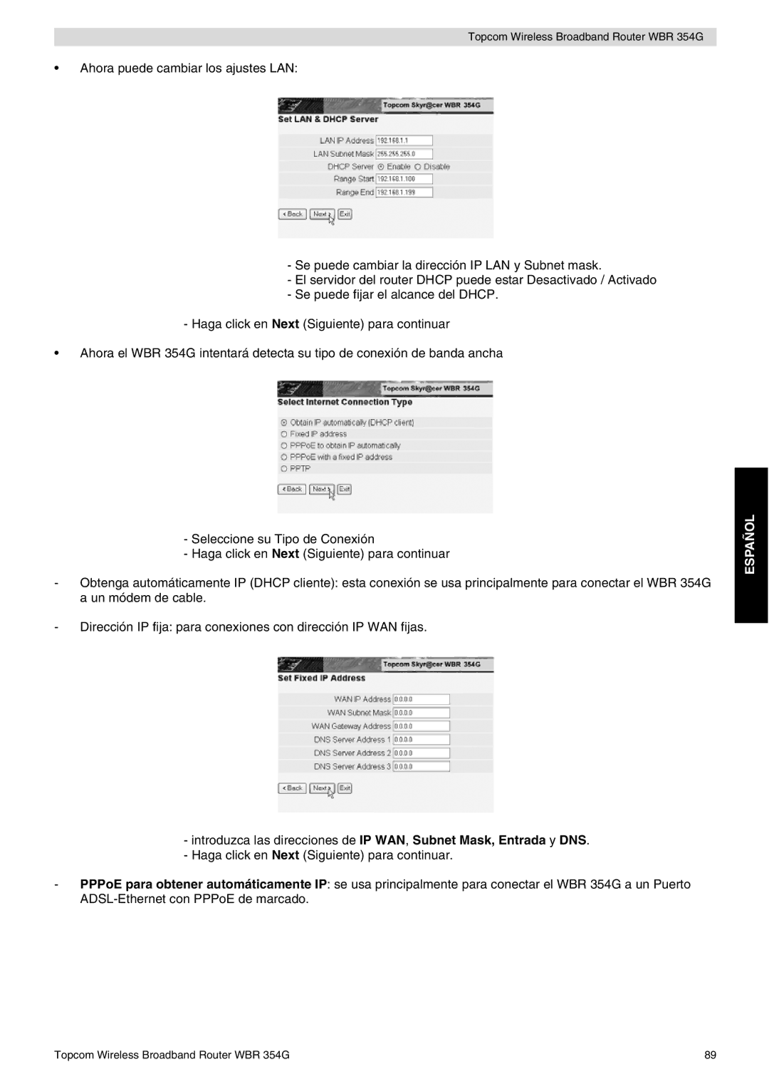 Topcom WBR 354G manual do utilizador Español 