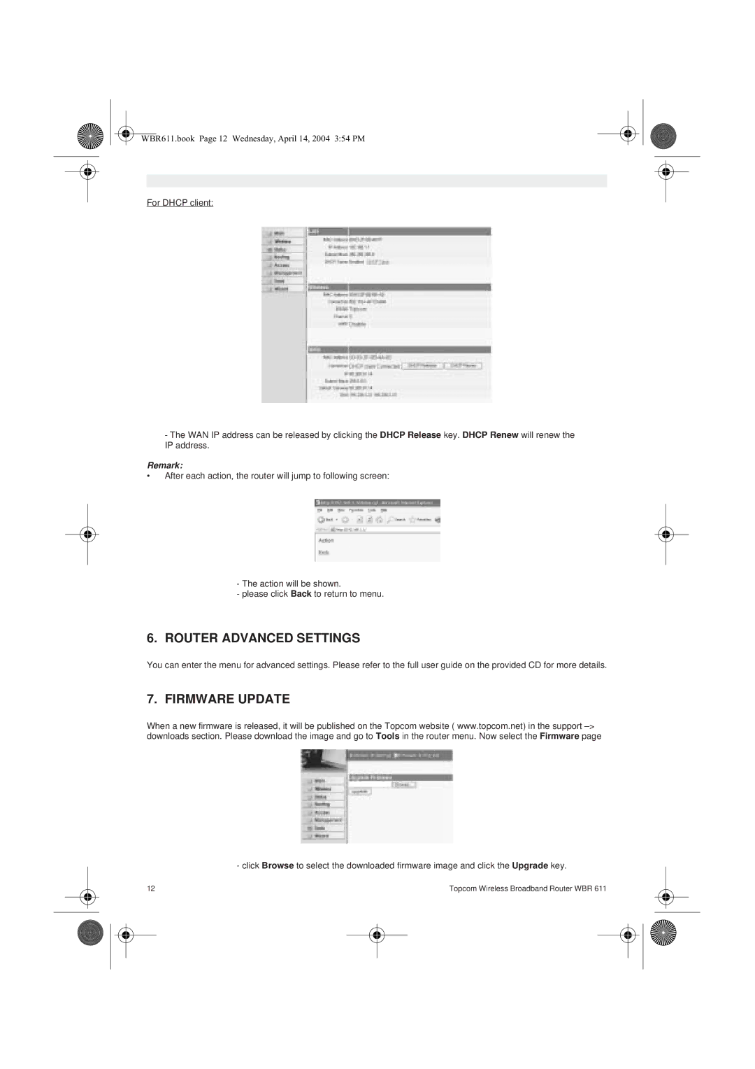 Topcom WBR 611 manual do utilizador Router Advanced Settings, Firmware Update 