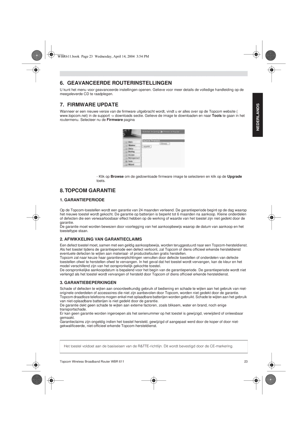 Topcom WBR 611 Geavanceerde Routerinstellingen, Topcom Garantie, Garantieperiode, Afwikkeling VAN Garantieclaims 