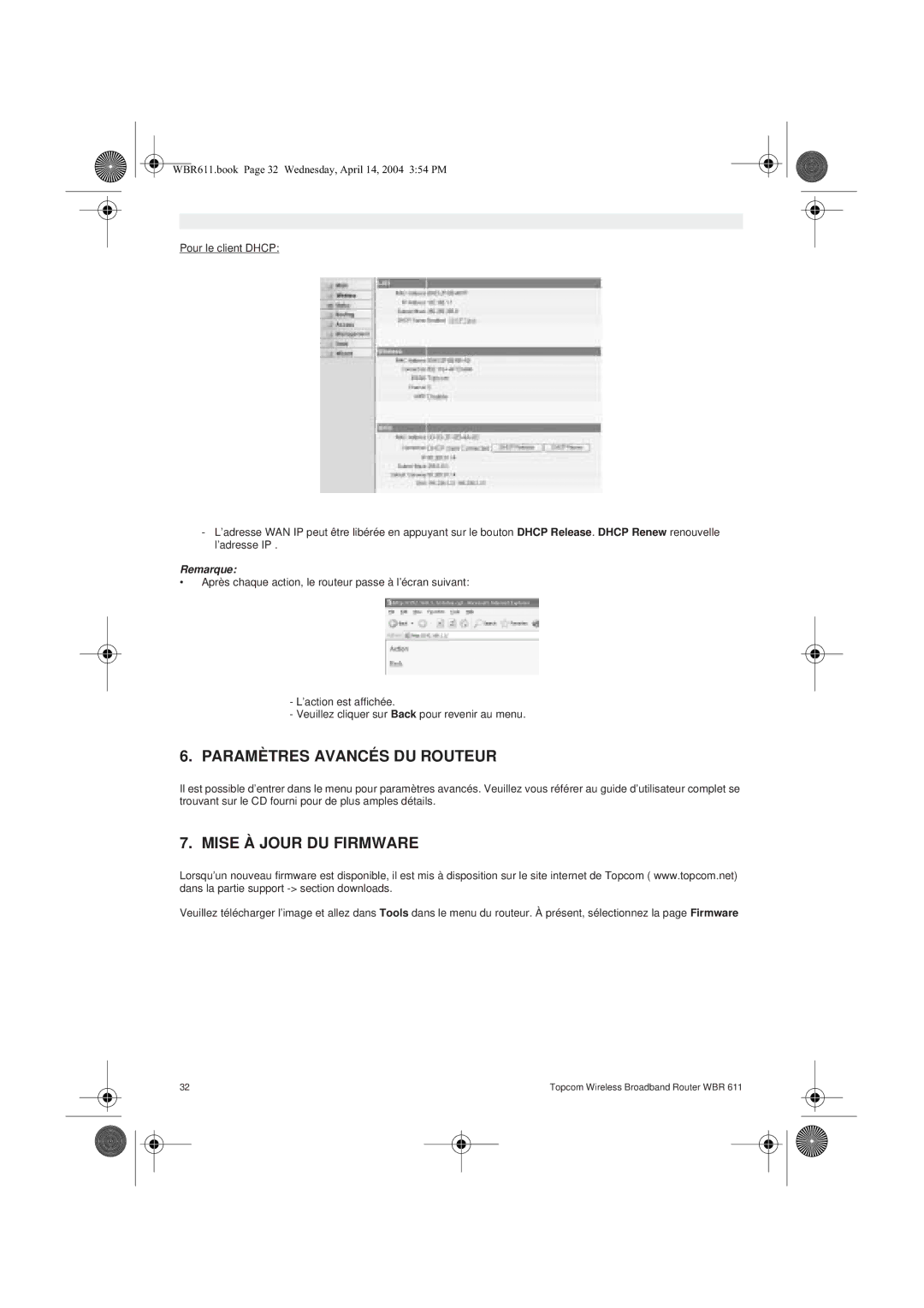 Topcom WBR 611 manual do utilizador Paramètres Avancés DU Routeur, Mise À Jour DU Firmware 