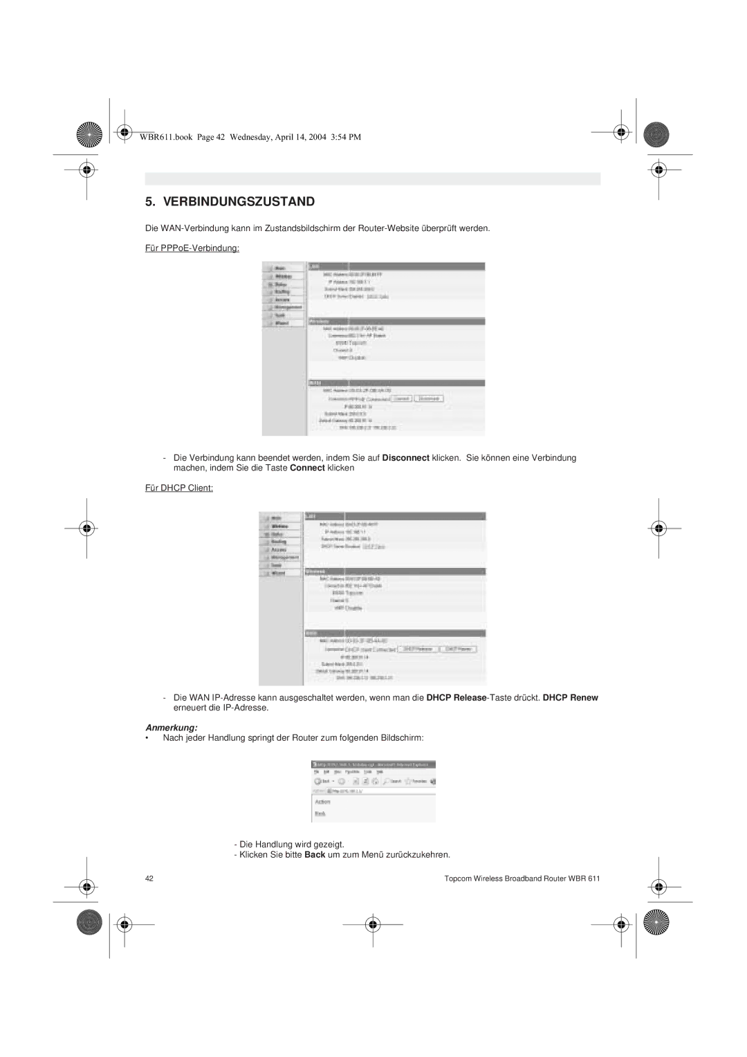 Topcom WBR 611 manual do utilizador Verbindungszustand 