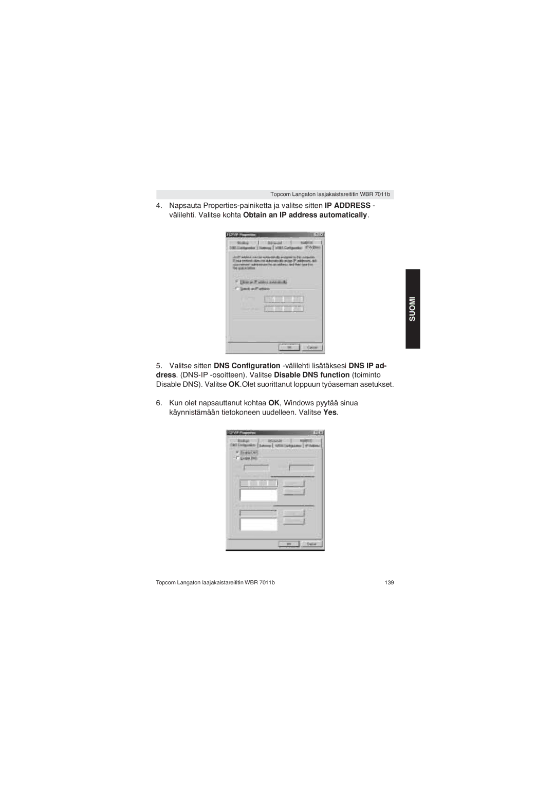 Topcom WBR 7011 B manual Topcom Langaton laajakaistareititin WBR 7011b 139 