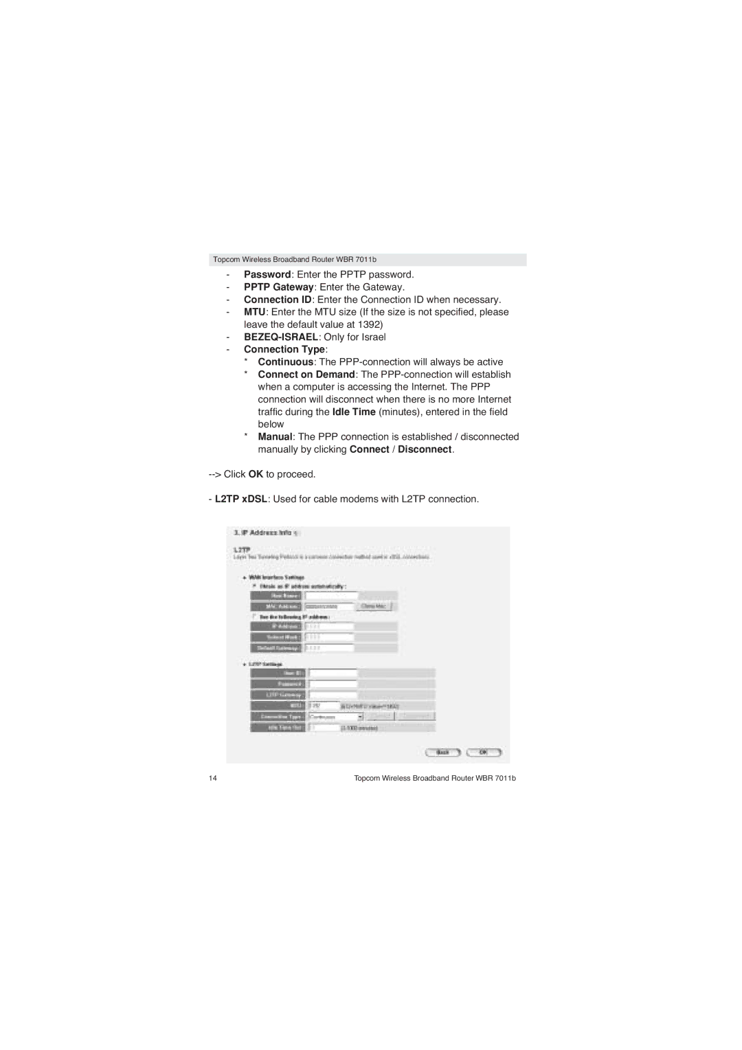 Topcom WBR 7011 B manual Connection Type 