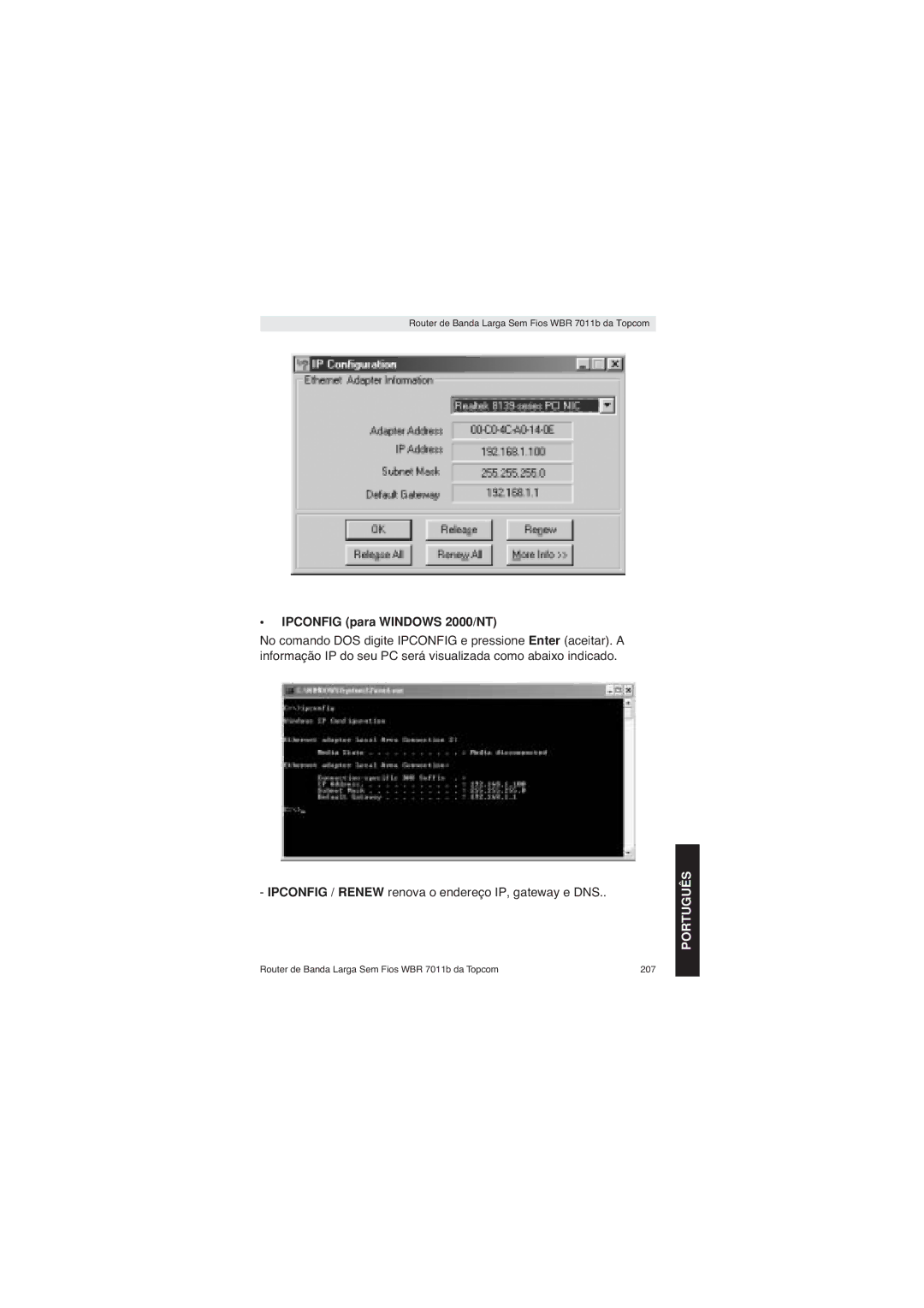 Topcom WBR 7011 B manual Router de Banda Larga Sem Fios WBR 7011b da Topcom 207 