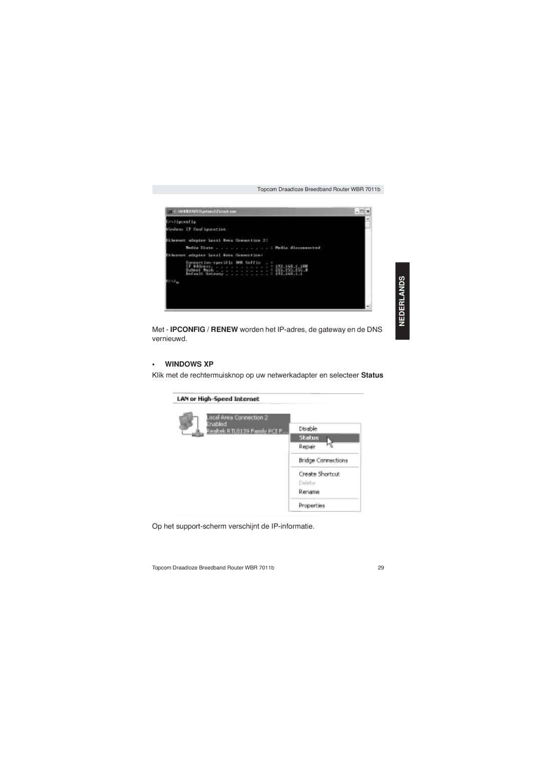 Topcom WBR 7011 B manual Windows XP 