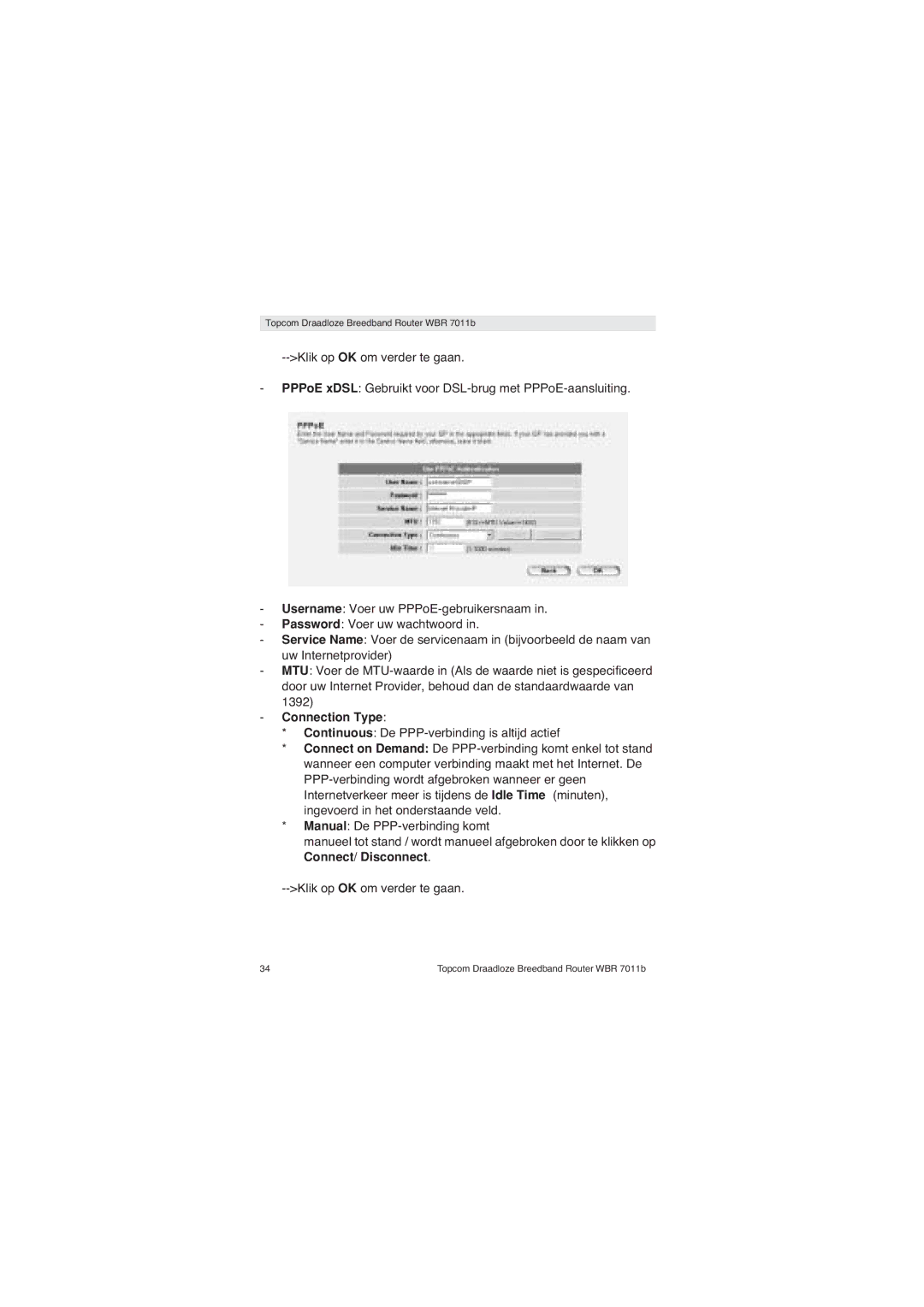 Topcom WBR 7011 B manual Connection Type 